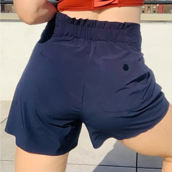 Athleta High Waist Navy Blue Pull Up Shorts Effortless Style Classy Meets Sporty