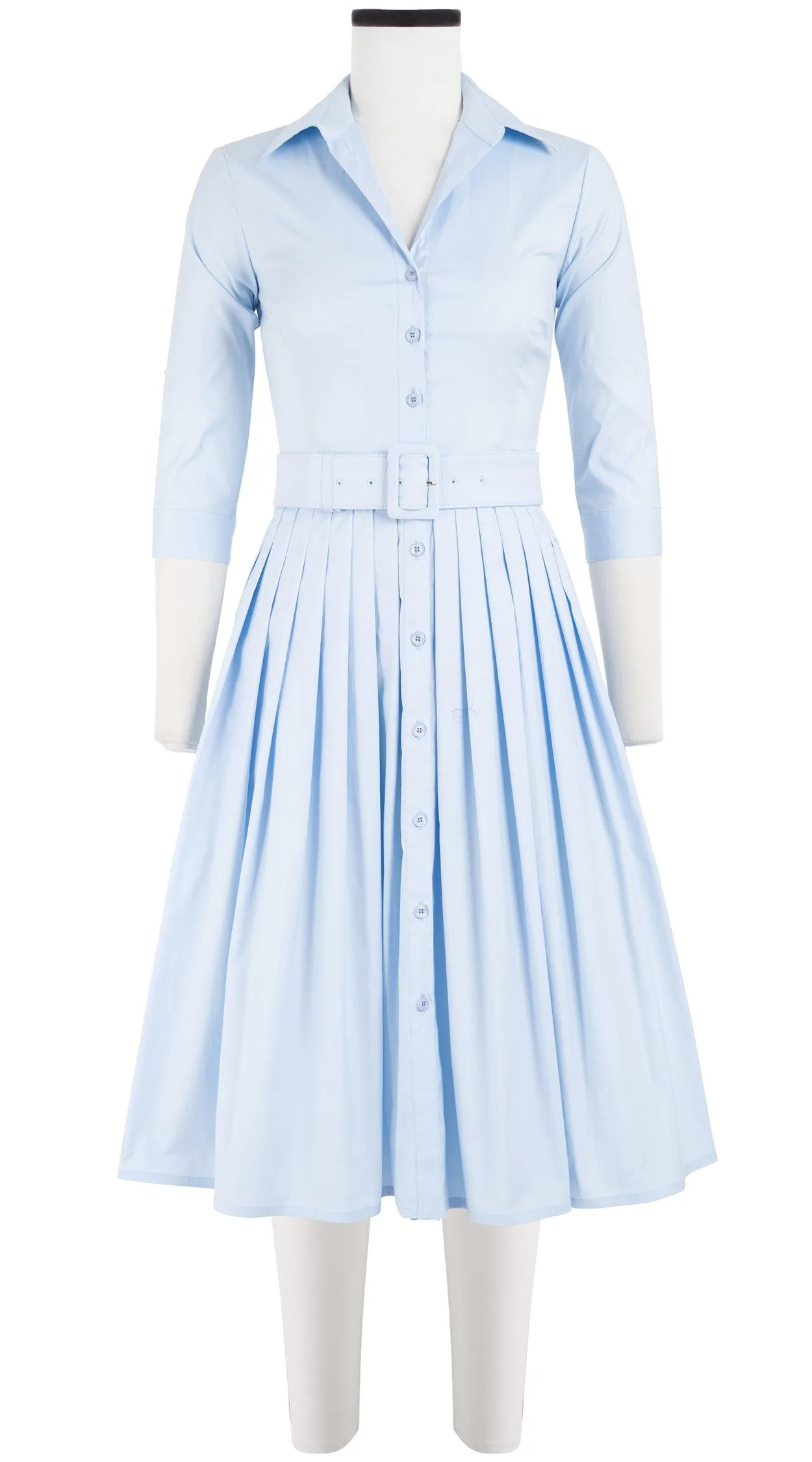Audrey Dress #2 Shirt Collar 3/4 Sleeve Long Length Cotton Stretch (Solid)