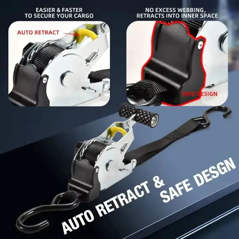 Auto tie down Ratchet Straps Retractable Belts For Motorcycles Load cargo boat