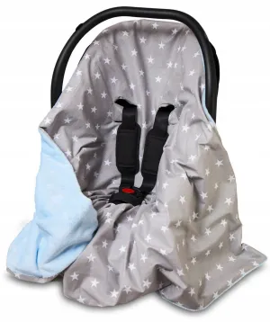 Baby Blanket Car Seat Reversible Wrap Plush Soft Double Sided Cotton 100x100cm Blue-White Stars On Grey
