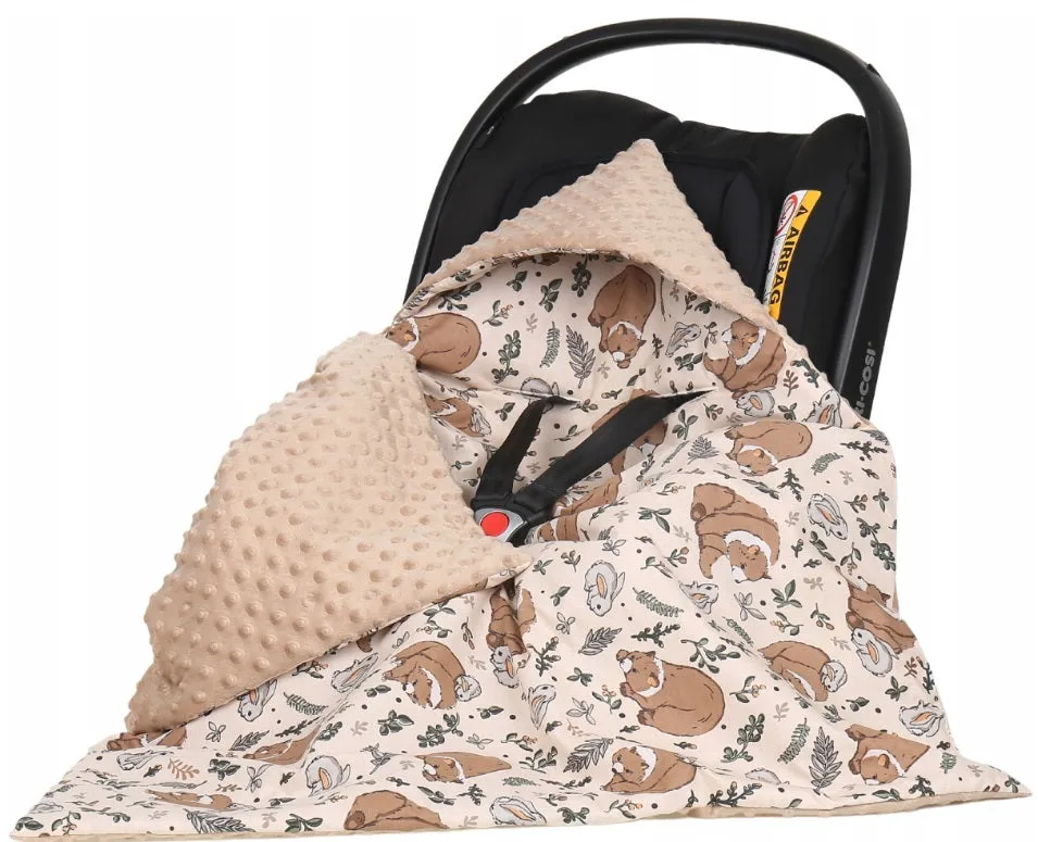 Baby Car Seat Hooded Blanket Double-sided Snuggle Swaddle Wrap Beige/ My Friend Teddy Bear