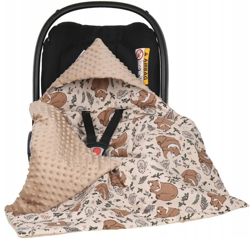 Baby Car Seat Hooded Blanket Double-sided Snuggle Swaddle Wrap Beige/ My Friend Teddy Bear