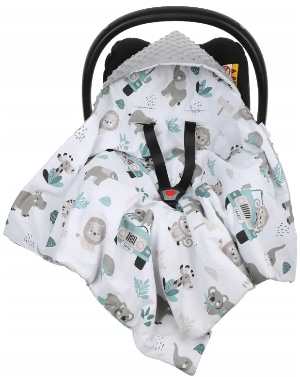 Baby Car Seat Hooded Blanket Double-sided Snuggle Swaddle Wrap Grey / On Safari