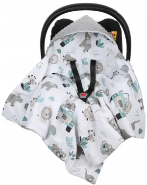 Baby Car Seat Hooded Blanket Double-sided Snuggle Swaddle Wrap Grey / On Safari