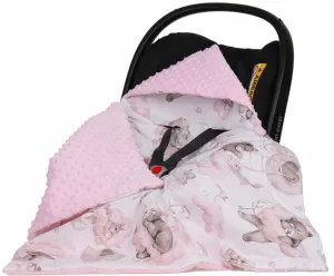 Baby Car Seat Hooded Blanket Double-sided Snuggle Swaddle Wrap Pink / Bears Pink