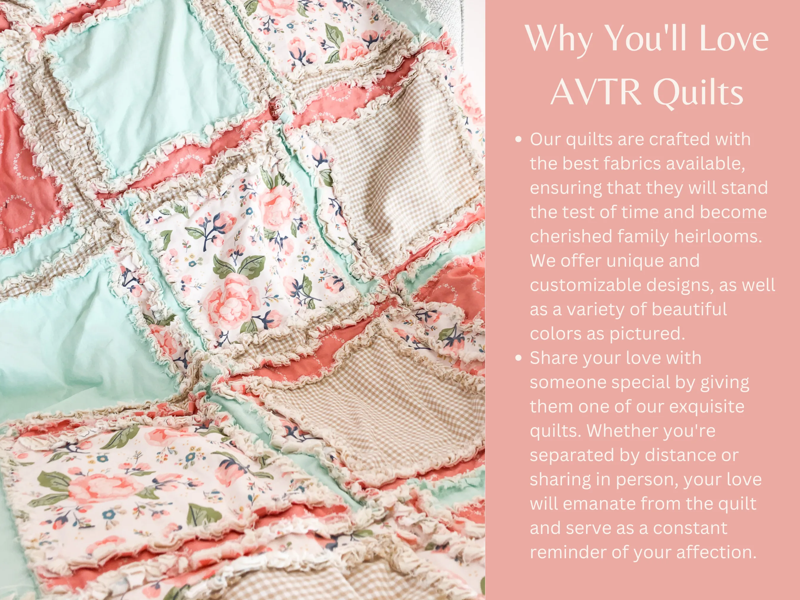 Baby Girl Boho Crib Bedding | Coral Pink Floral, Tan, and Mint Green Rag Quilt
