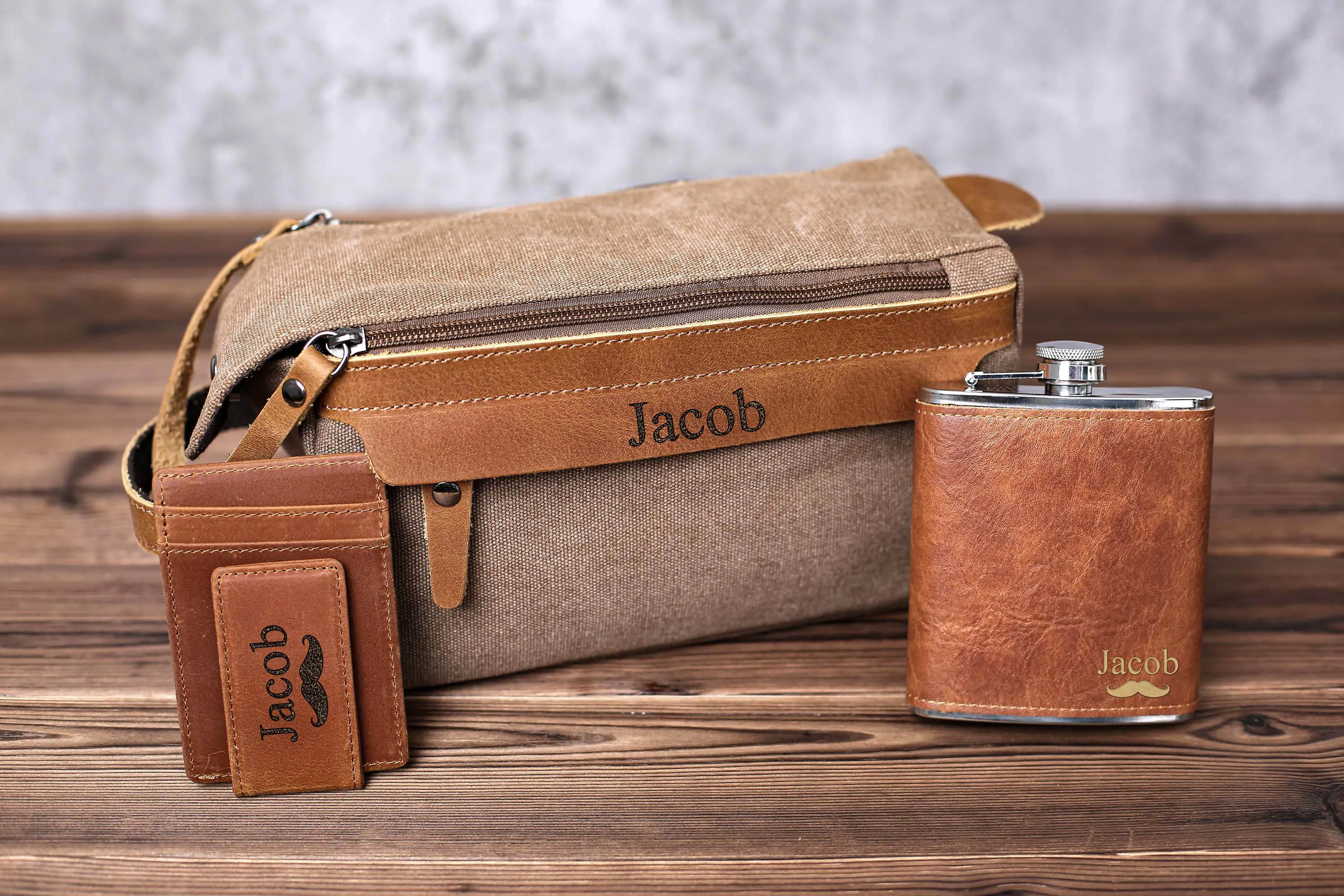 Bachelor Party Gift, Personalized Leather Money Clip, Groomsmen Gift Toiletry Bag, Groomsmen Flask, Gift for Groomsmen, Gift for Wedding