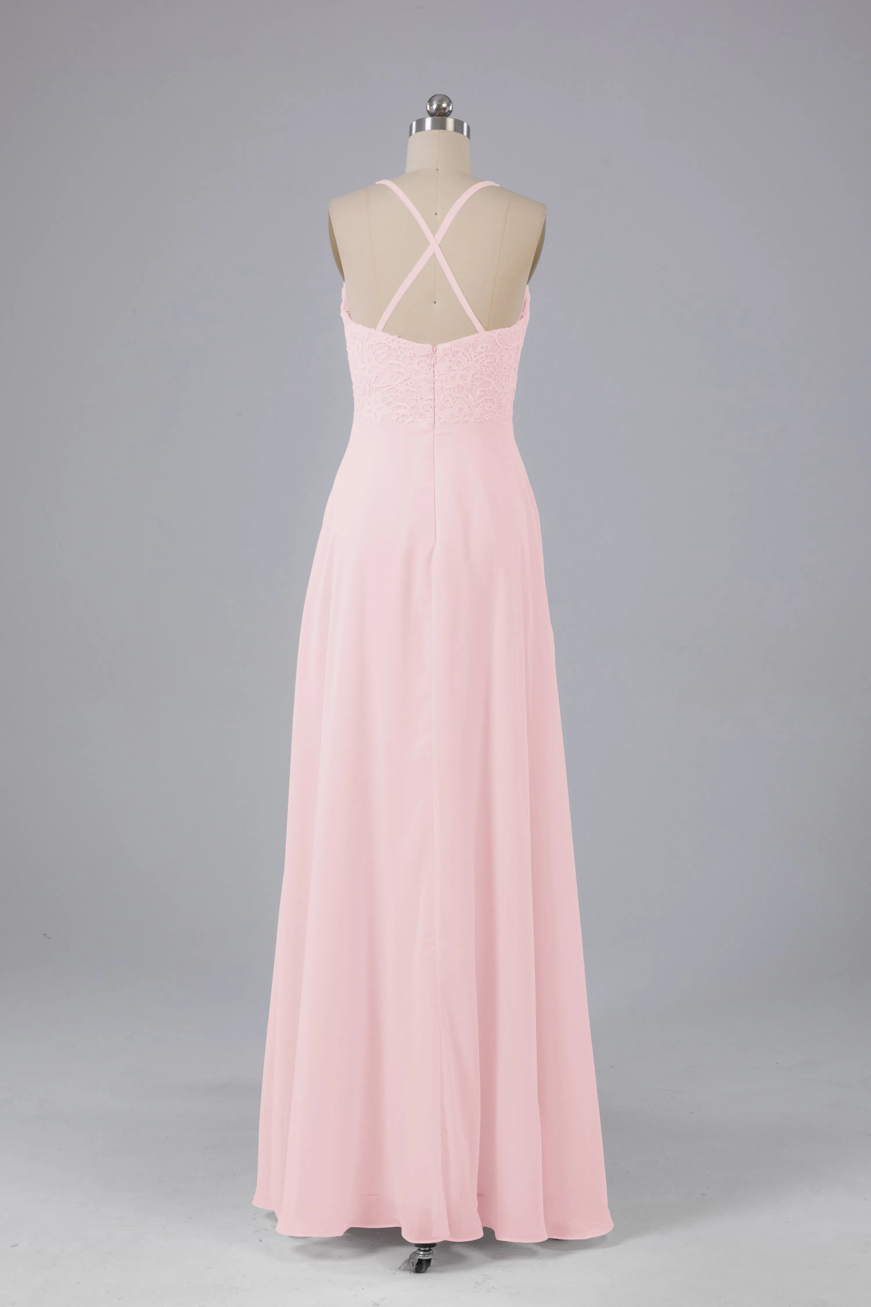 Backless Spaghetti Straps Lace Bridesmaid Dresses