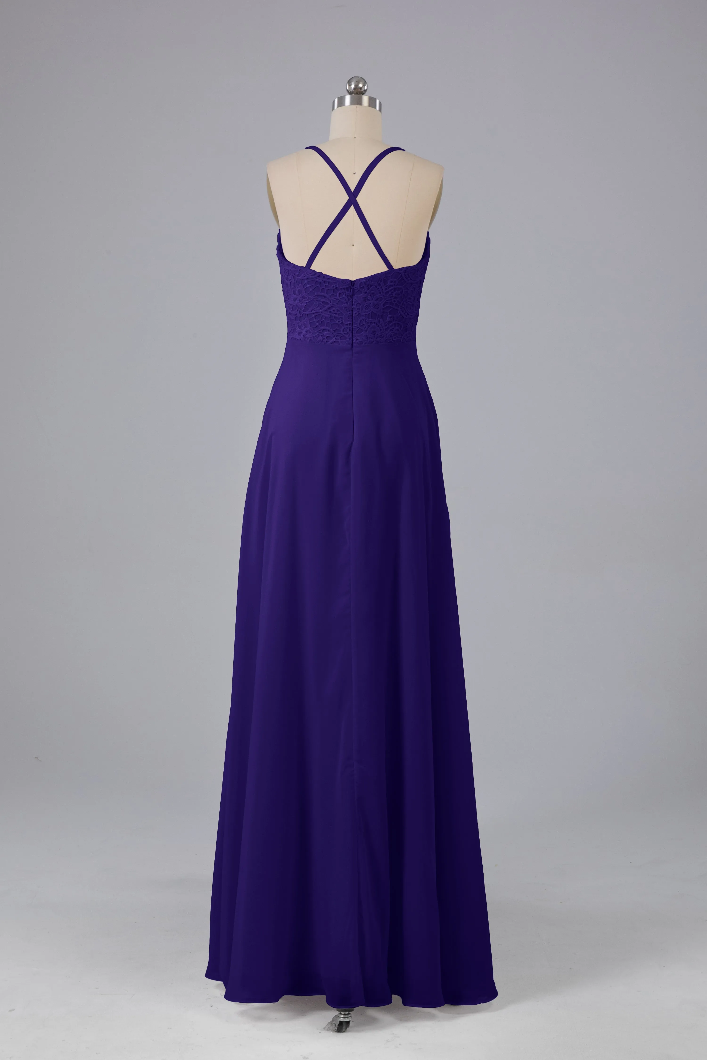Backless Spaghetti Straps Lace Bridesmaid Dresses