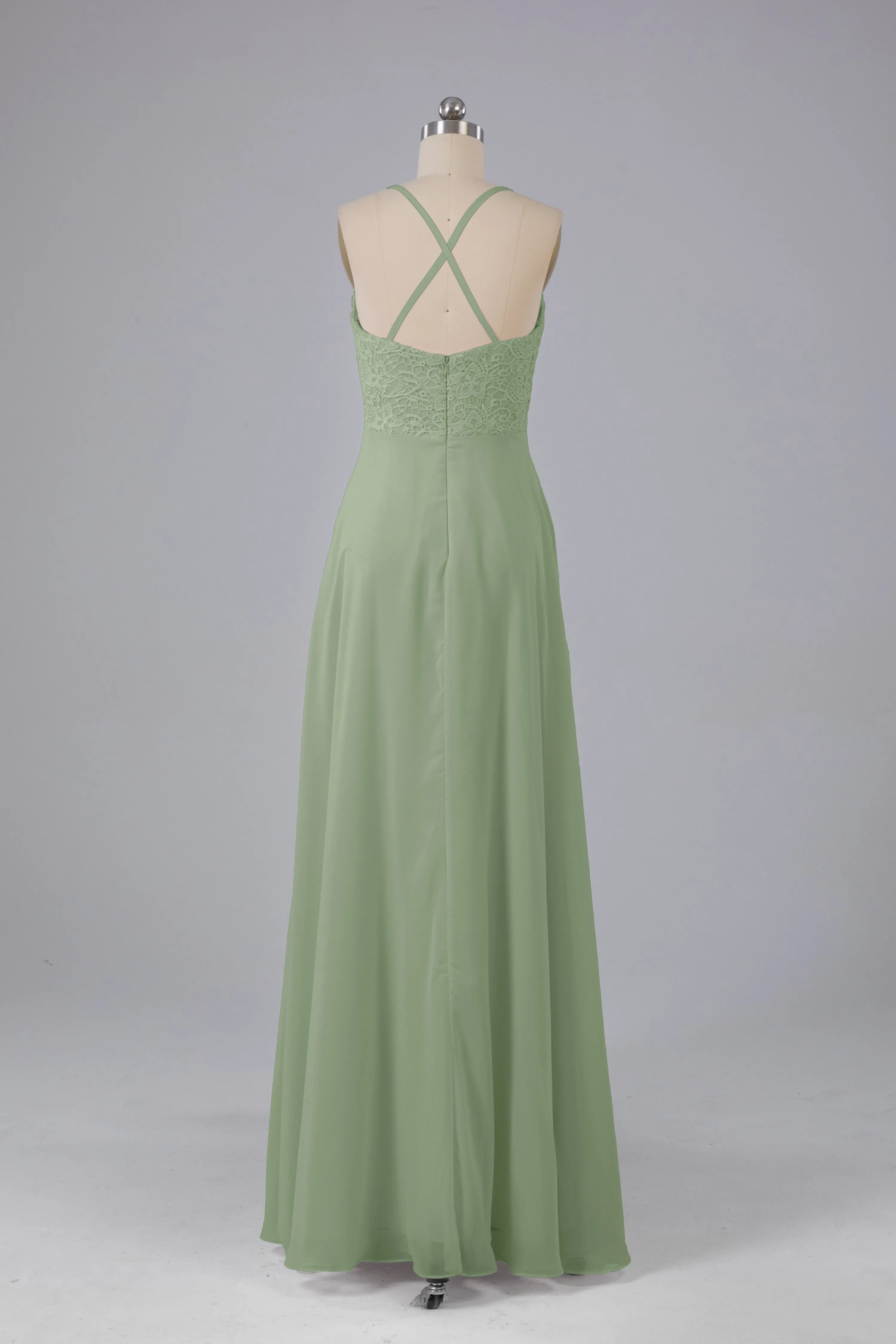 Backless Spaghetti Straps Lace Bridesmaid Dresses