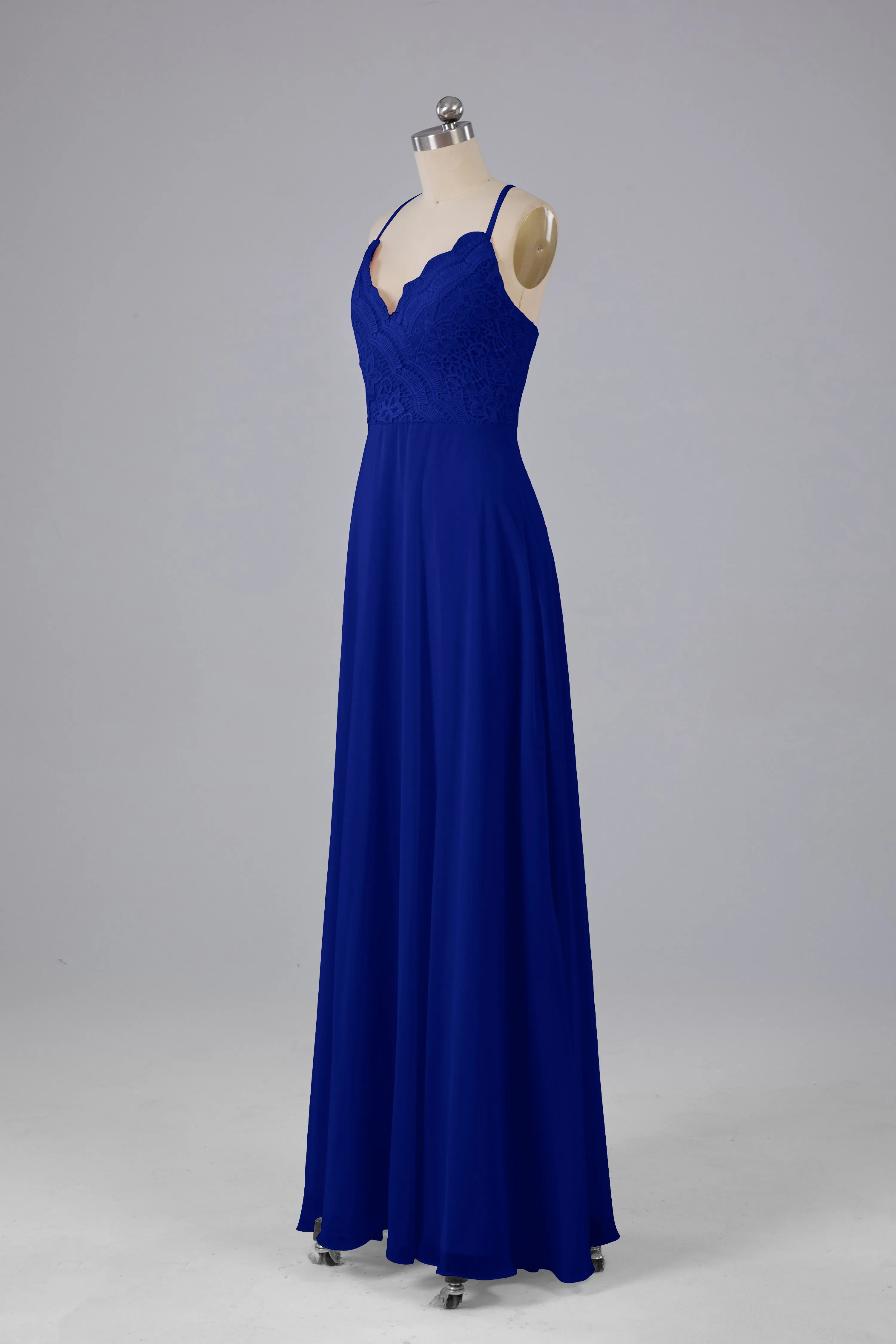 Backless Spaghetti Straps Lace Bridesmaid Dresses