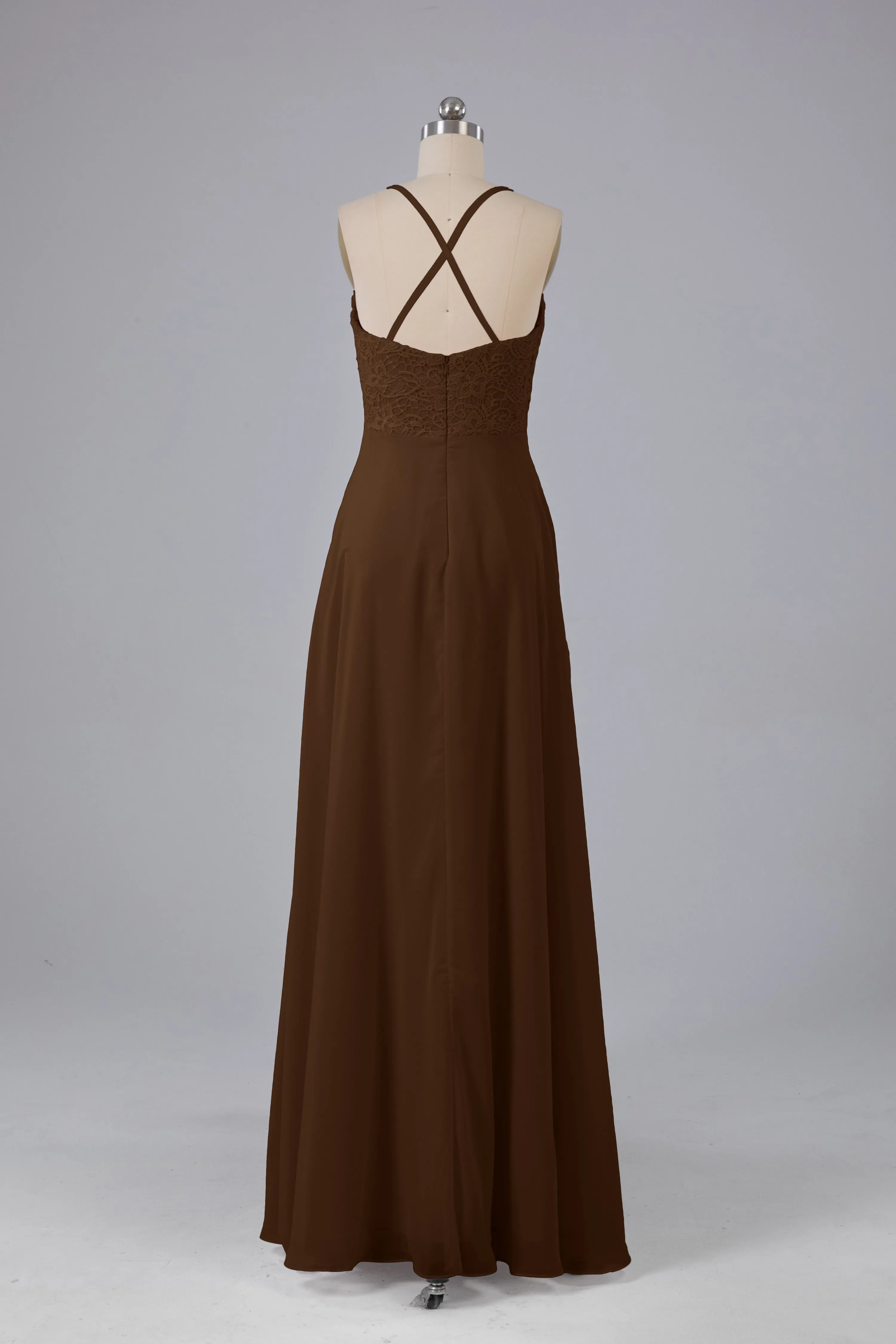 Backless Spaghetti Straps Lace Bridesmaid Dresses
