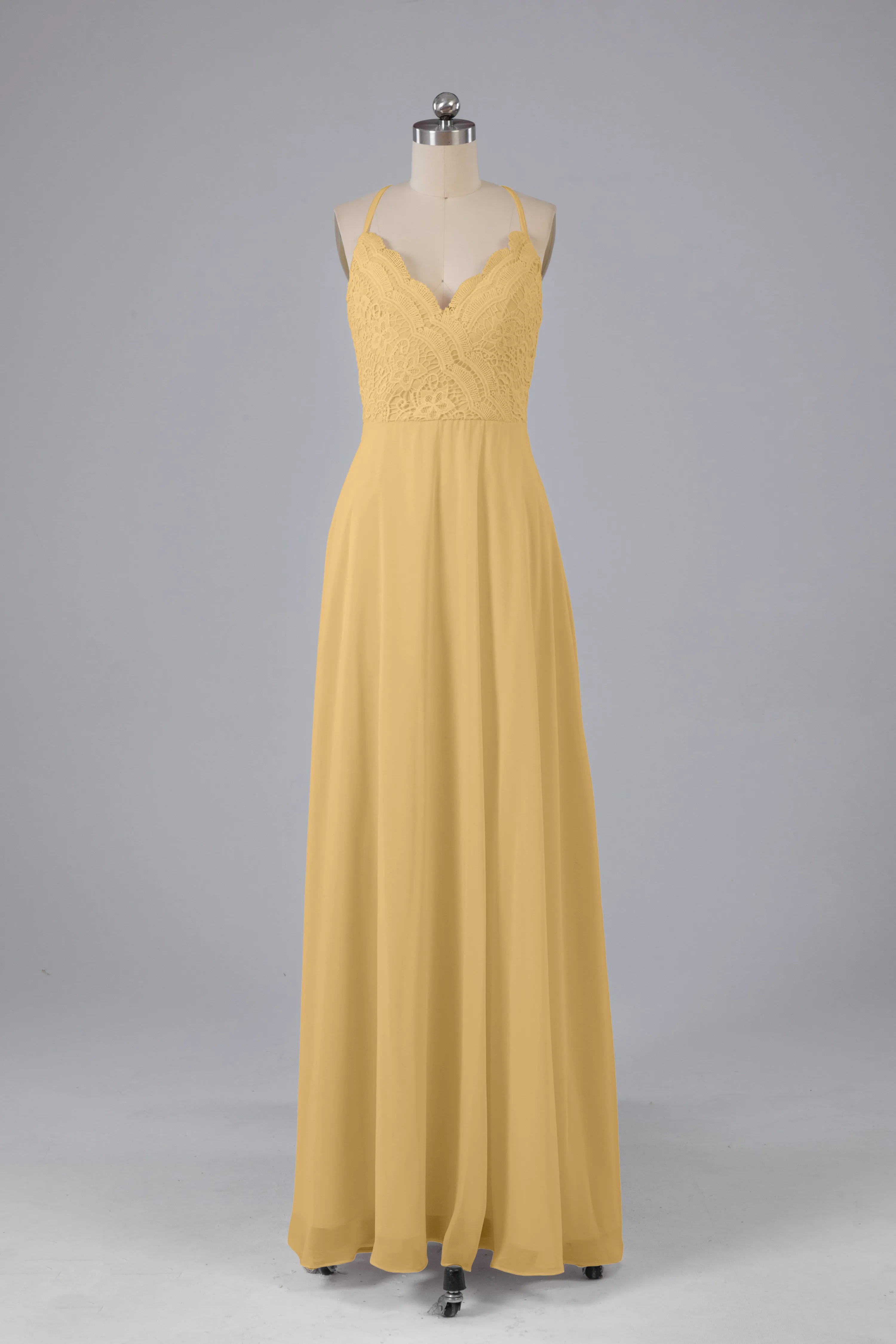 Backless Spaghetti Straps Lace Bridesmaid Dresses