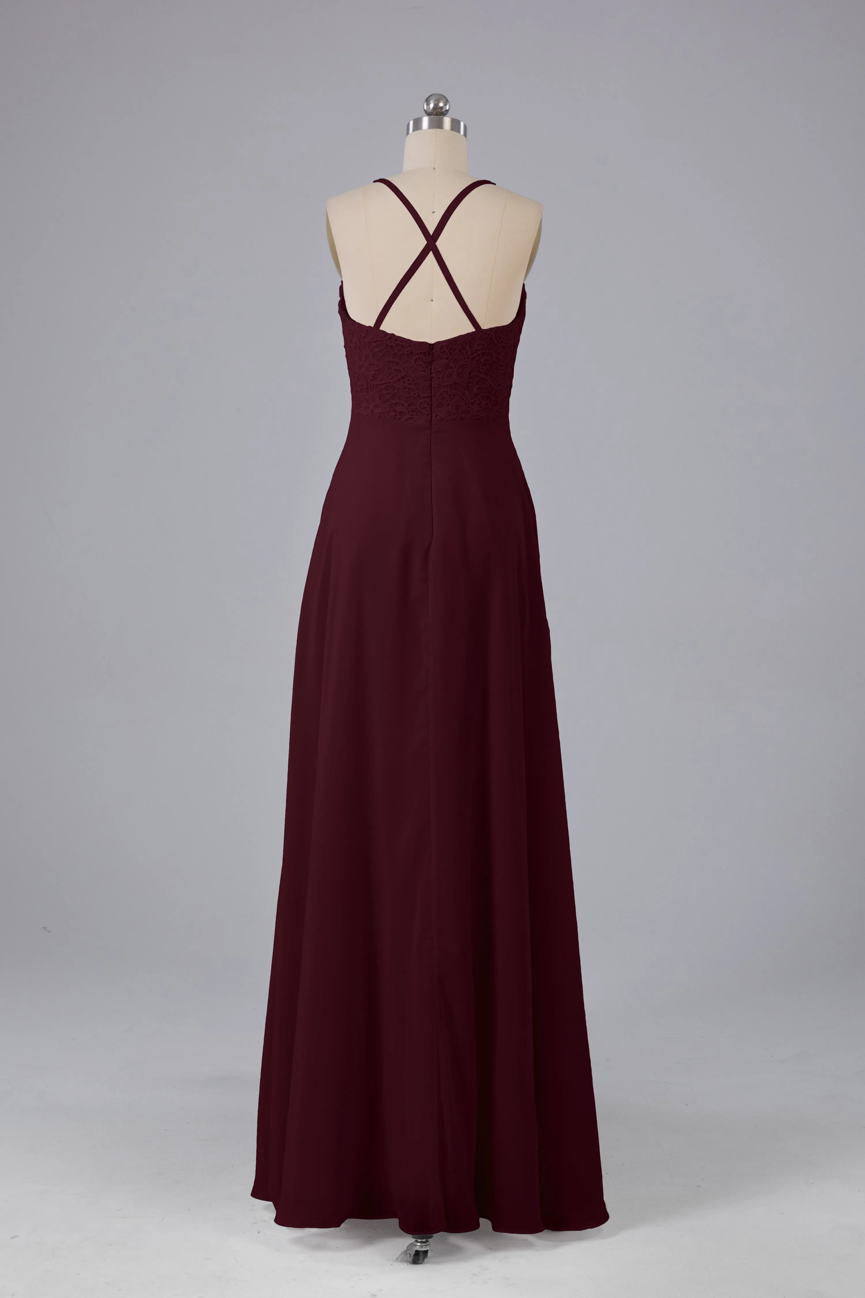 Backless Spaghetti Straps Lace Bridesmaid Dresses