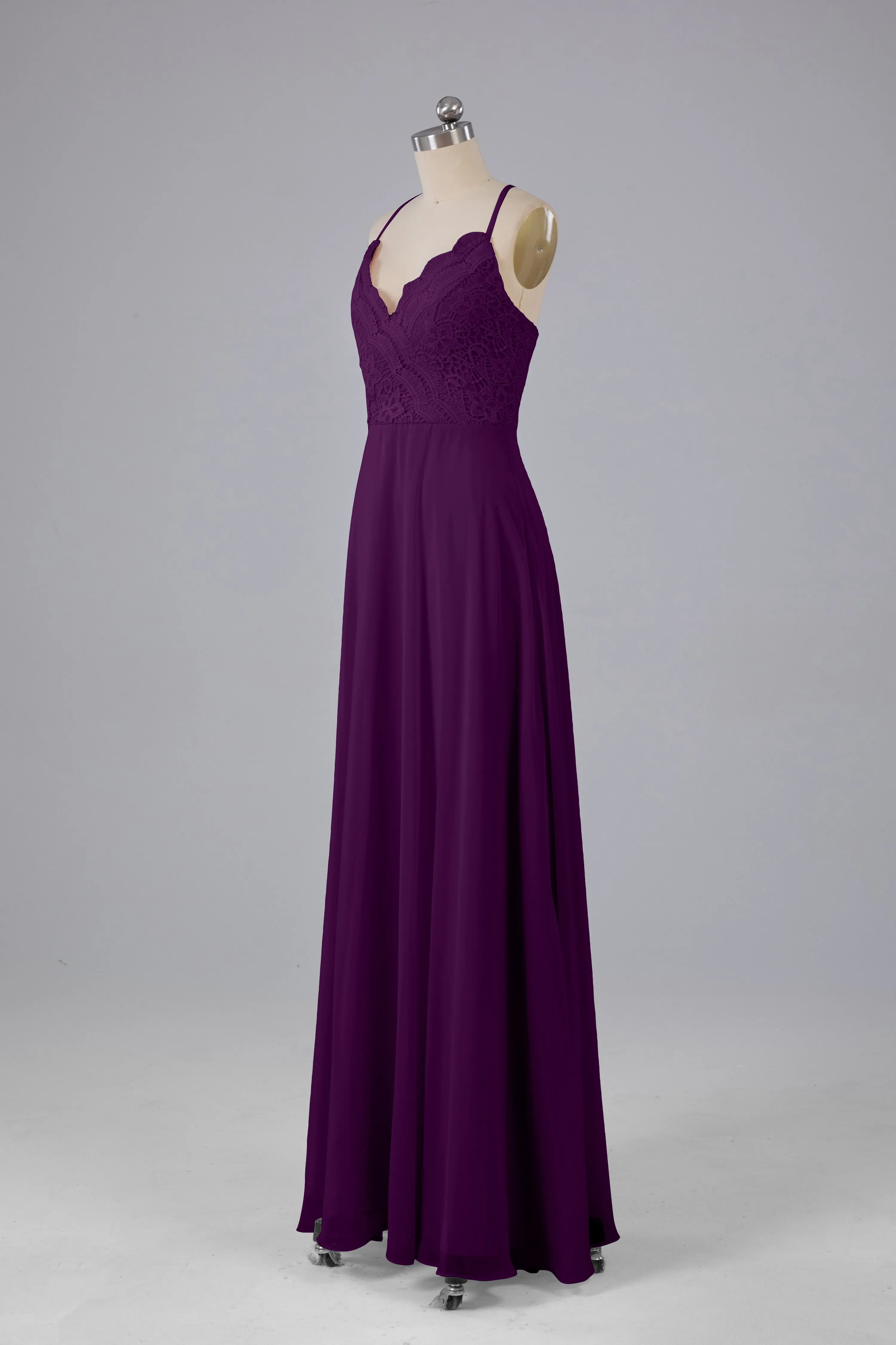 Backless Spaghetti Straps Lace Bridesmaid Dresses