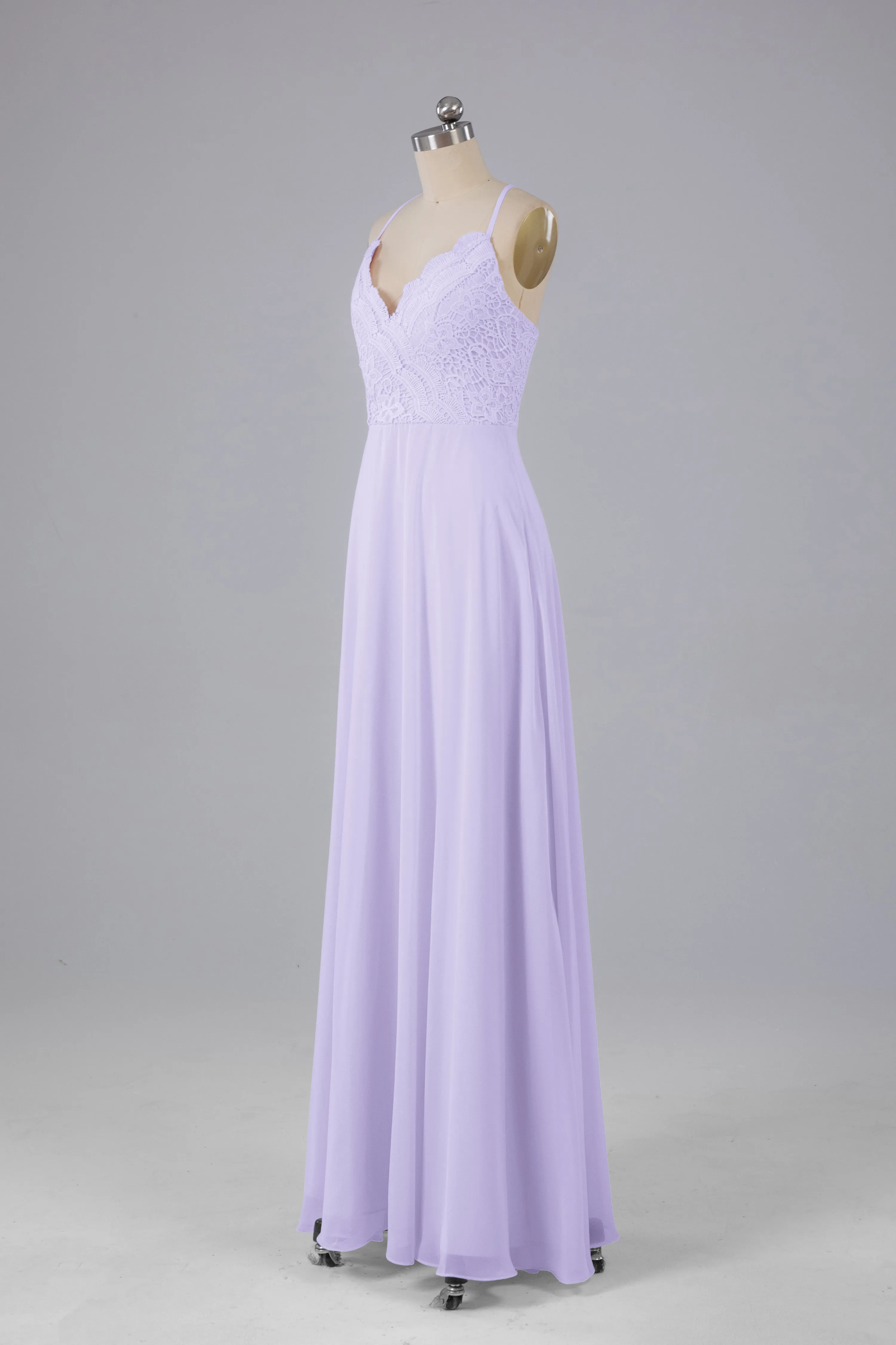 Backless Spaghetti Straps Lace Bridesmaid Dresses