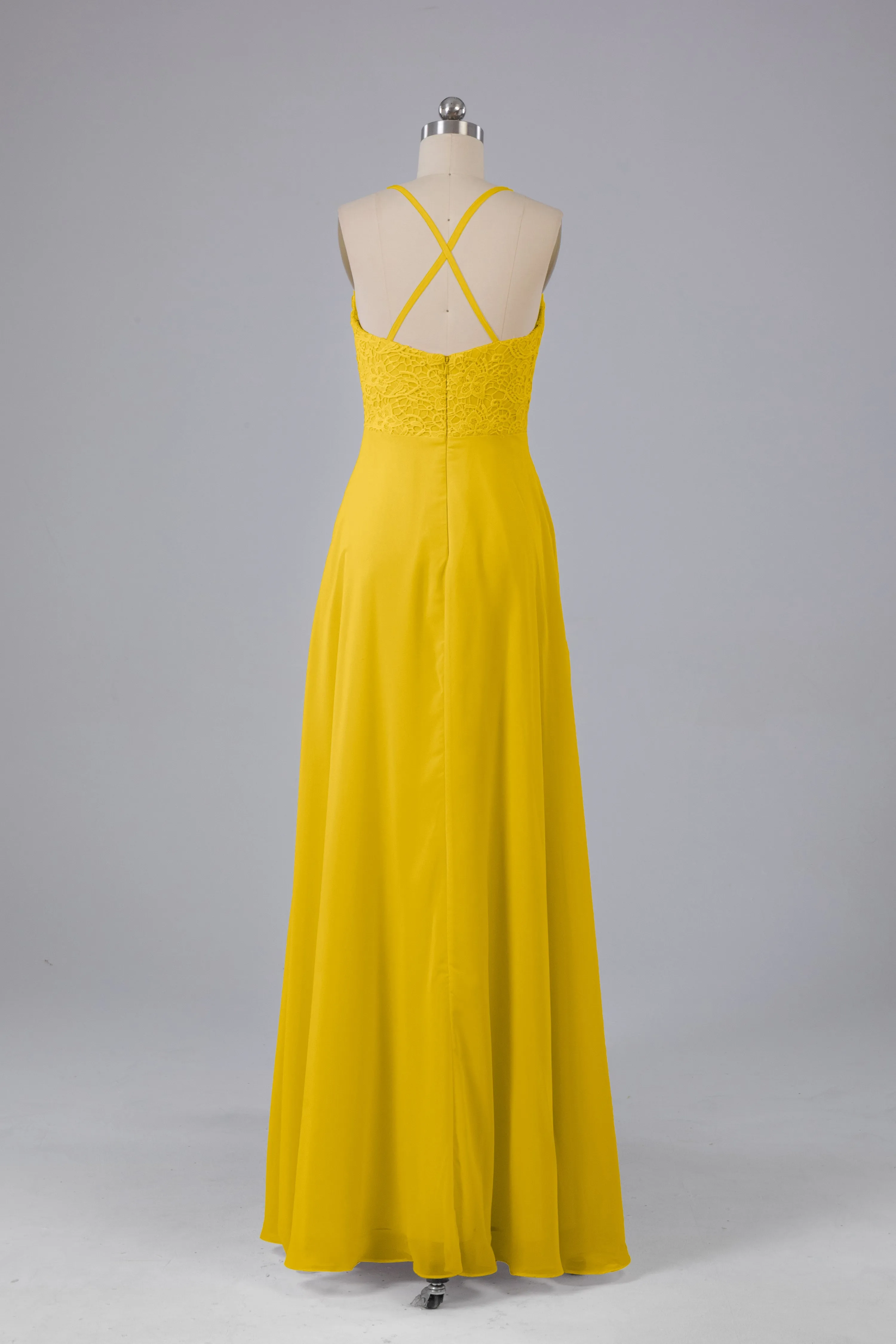 Backless Spaghetti Straps Lace Bridesmaid Dresses