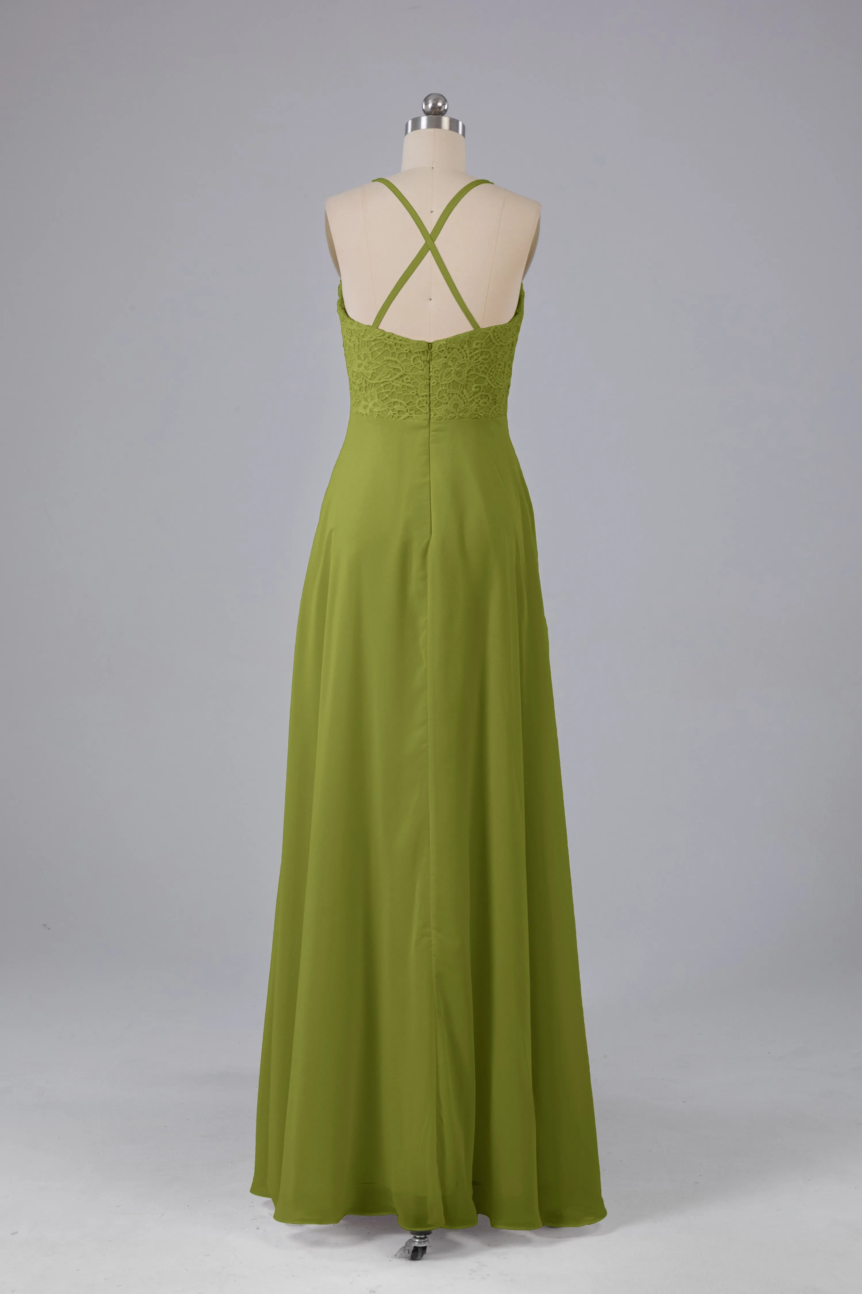 Backless Spaghetti Straps Lace Bridesmaid Dresses