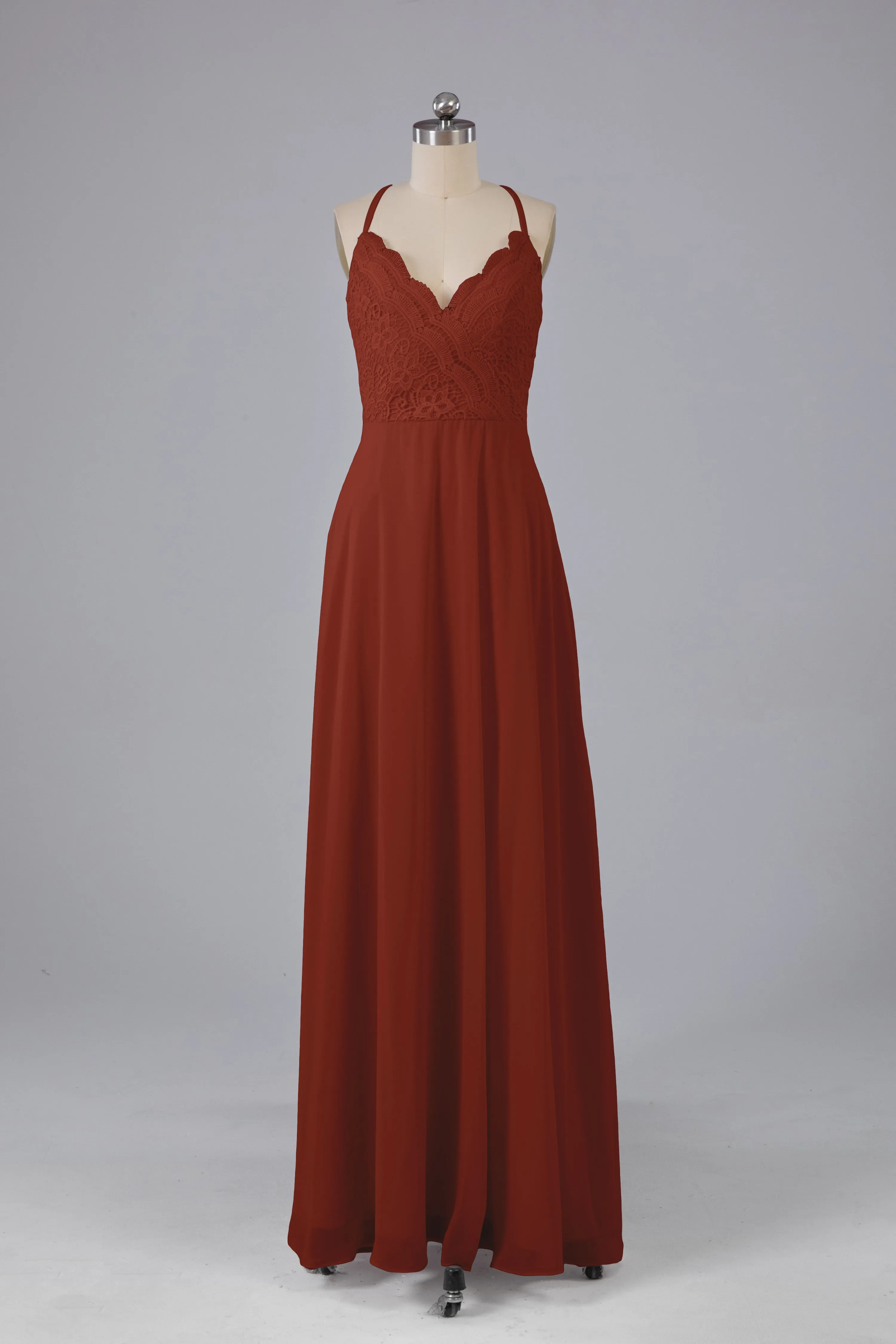 Backless Spaghetti Straps Lace Bridesmaid Dresses