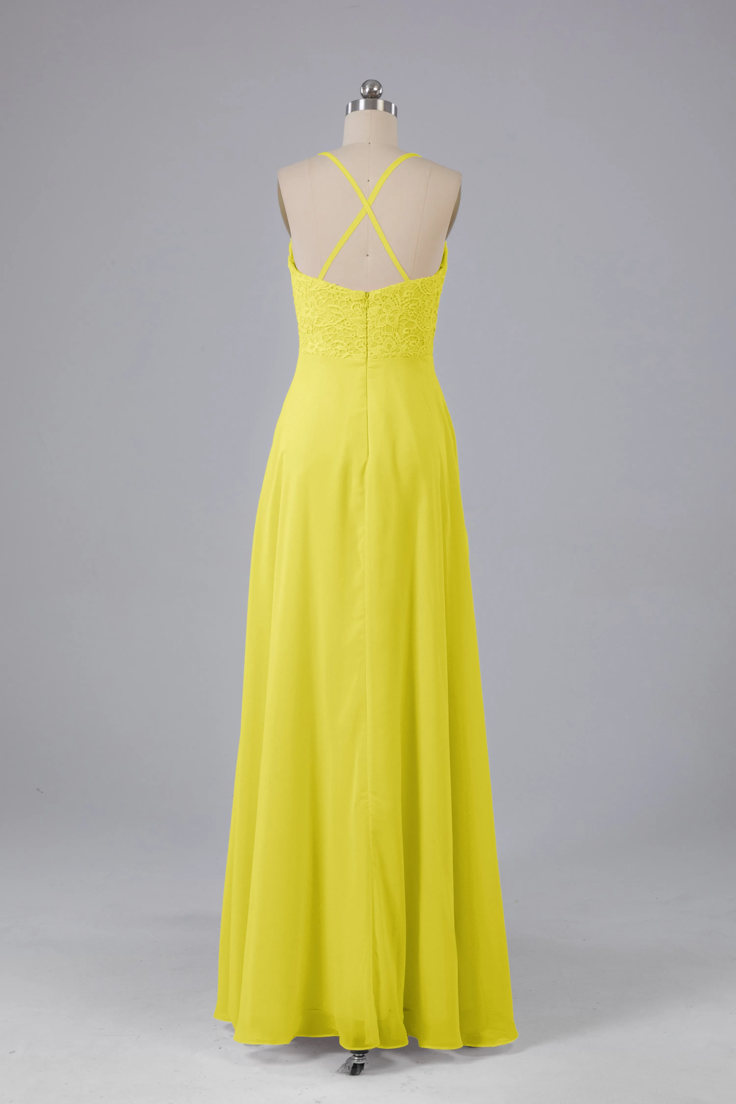 Backless Spaghetti Straps Lace Bridesmaid Dresses