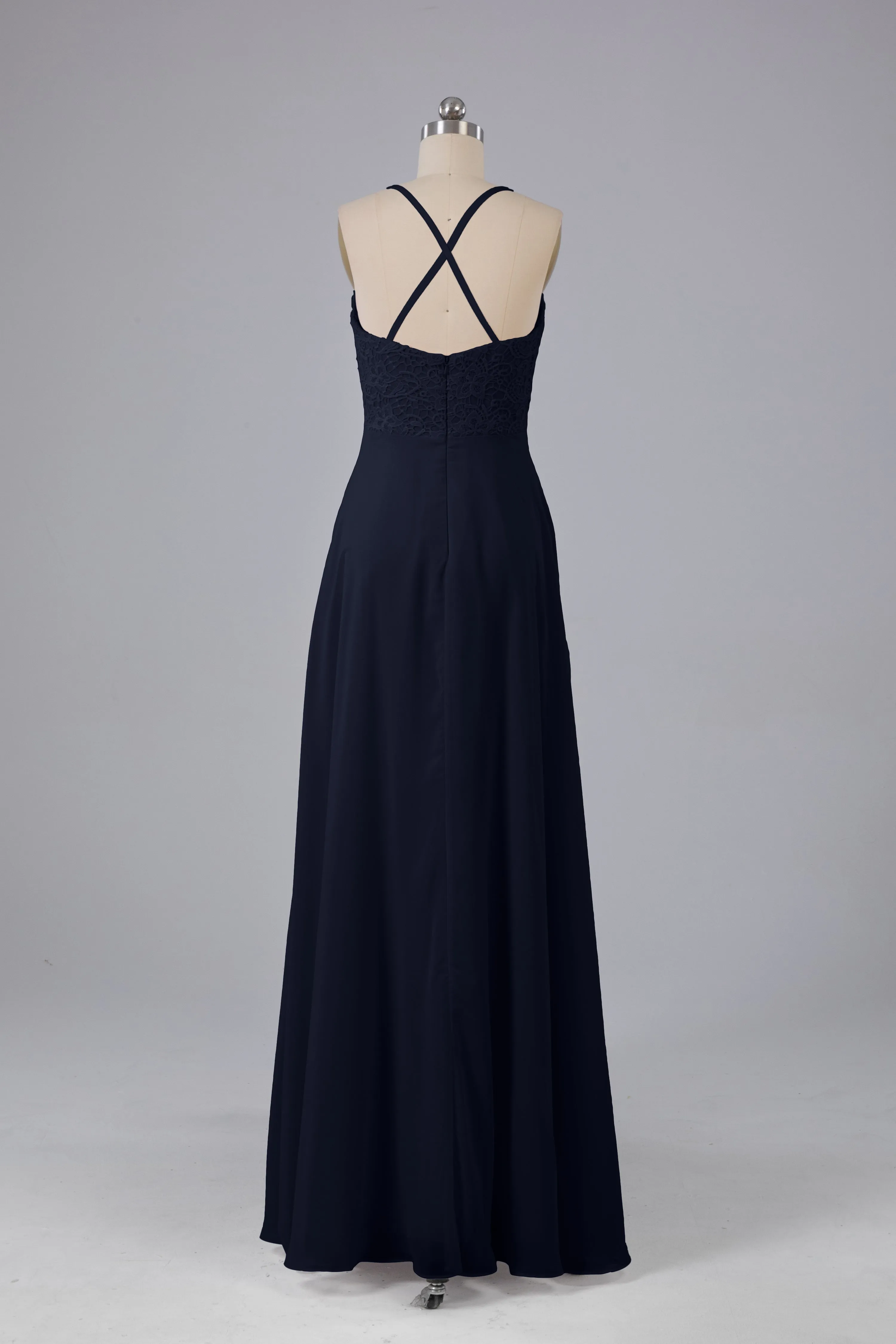 Backless Spaghetti Straps Lace Bridesmaid Dresses