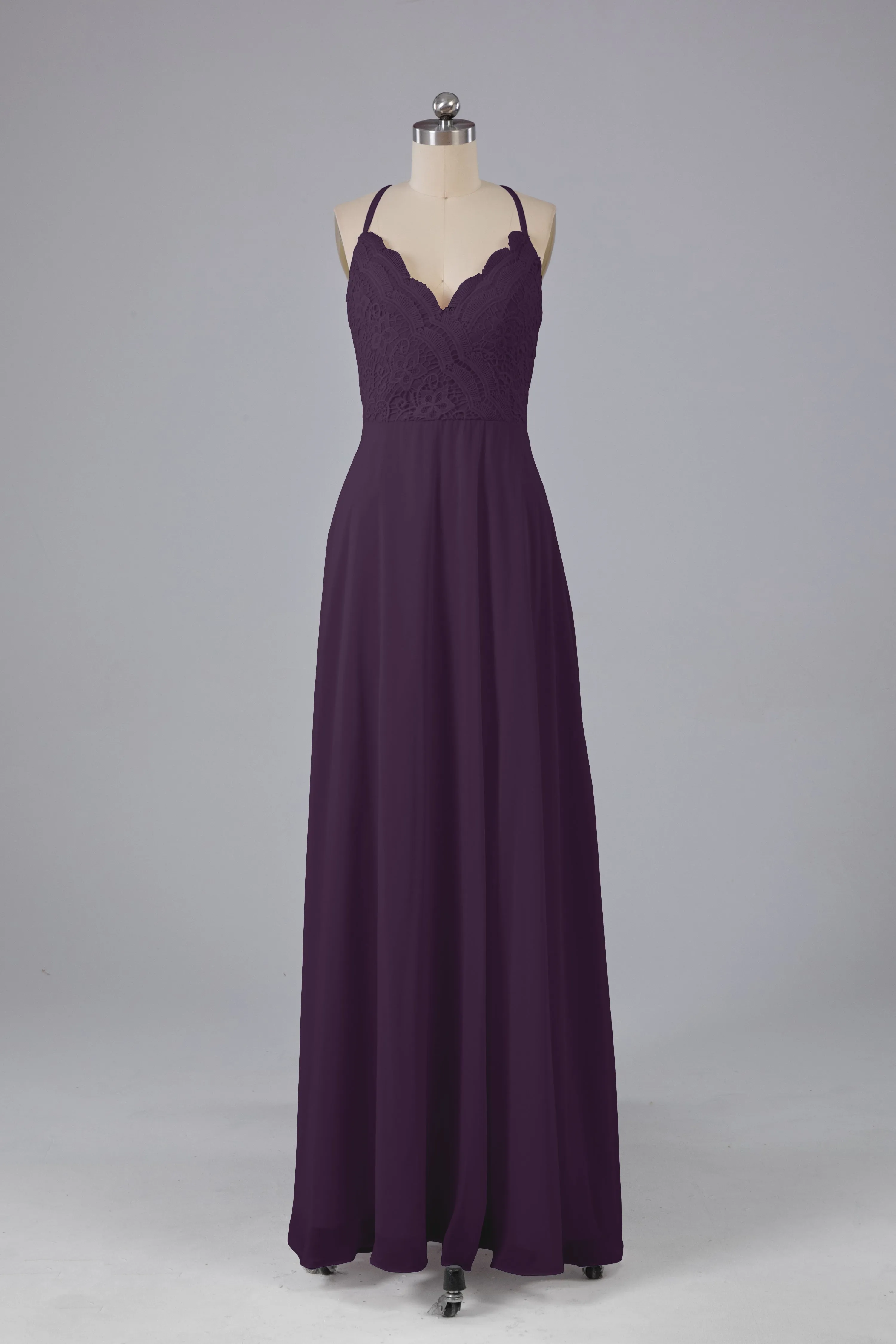 Backless Spaghetti Straps Lace Bridesmaid Dresses
