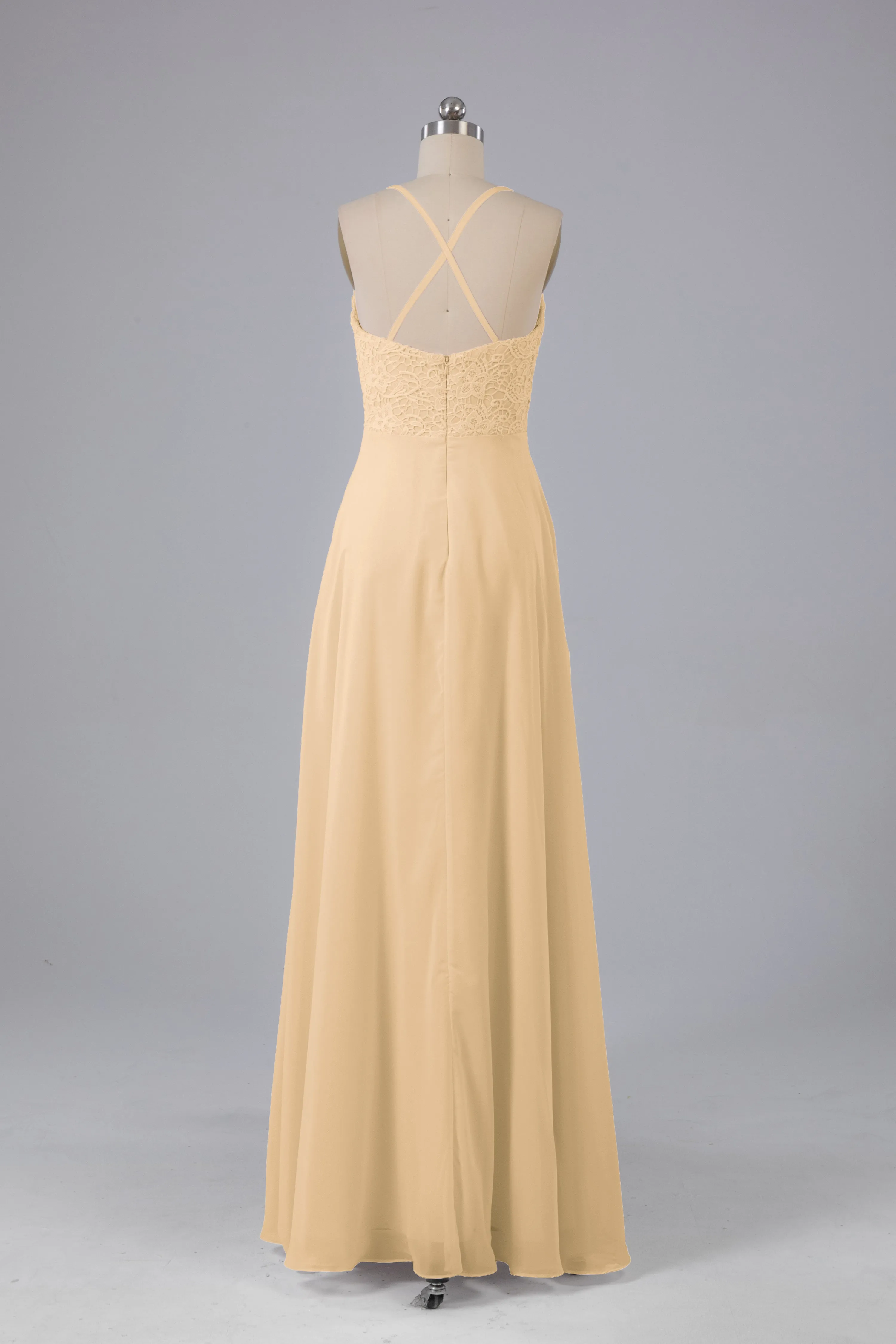 Backless Spaghetti Straps Lace Bridesmaid Dresses