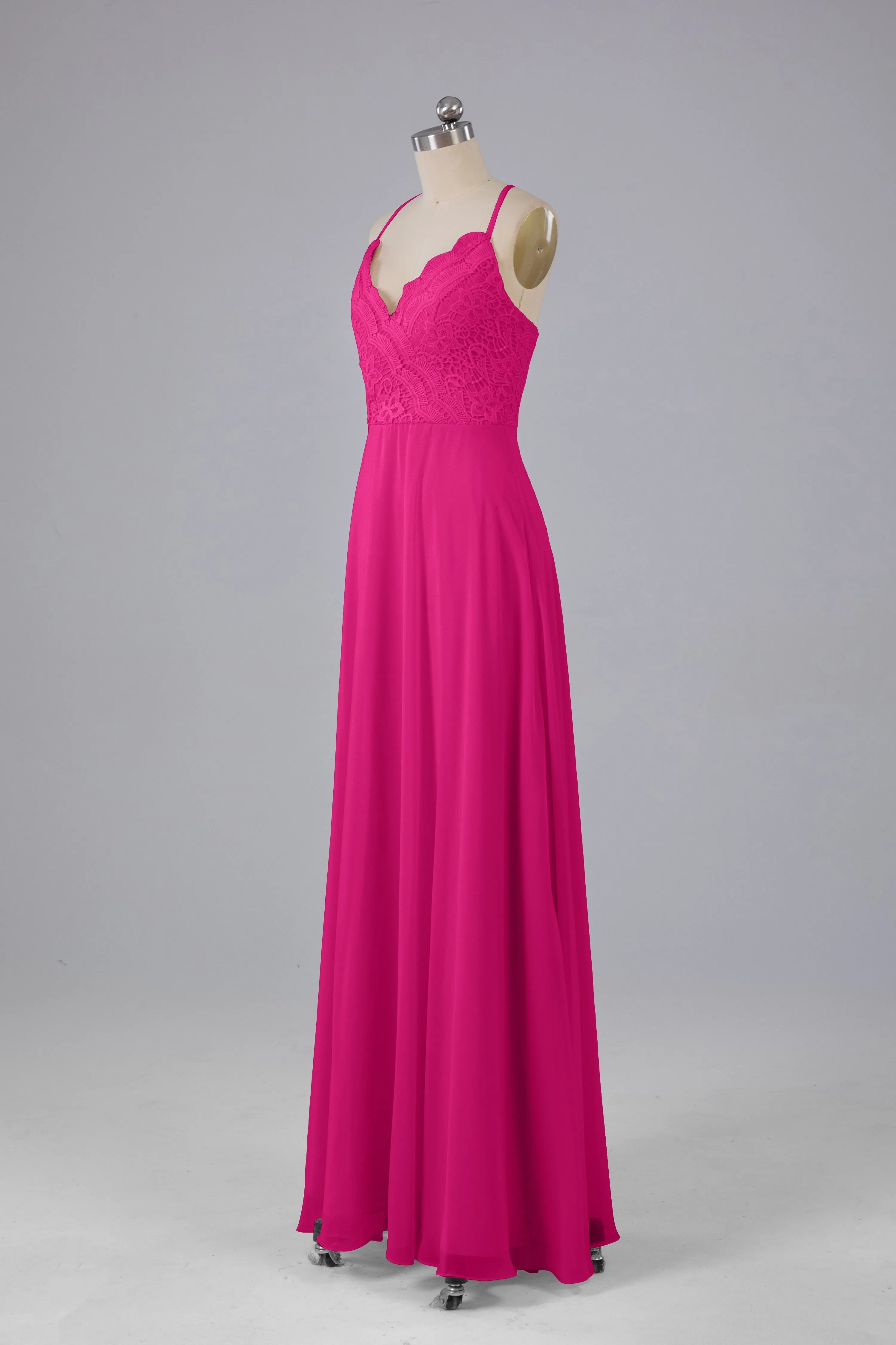 Backless Spaghetti Straps Lace Bridesmaid Dresses