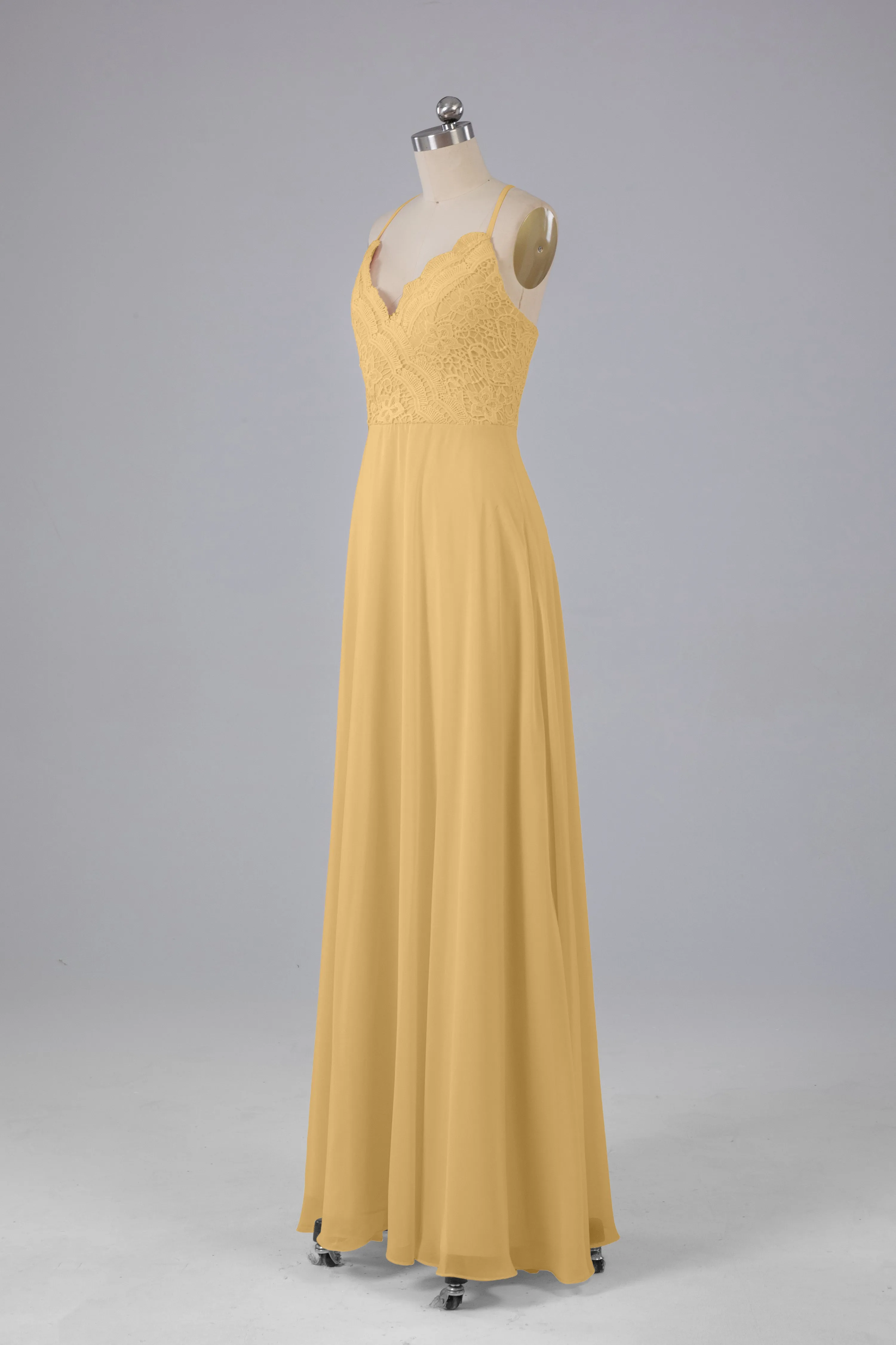 Backless Spaghetti Straps Lace Bridesmaid Dresses