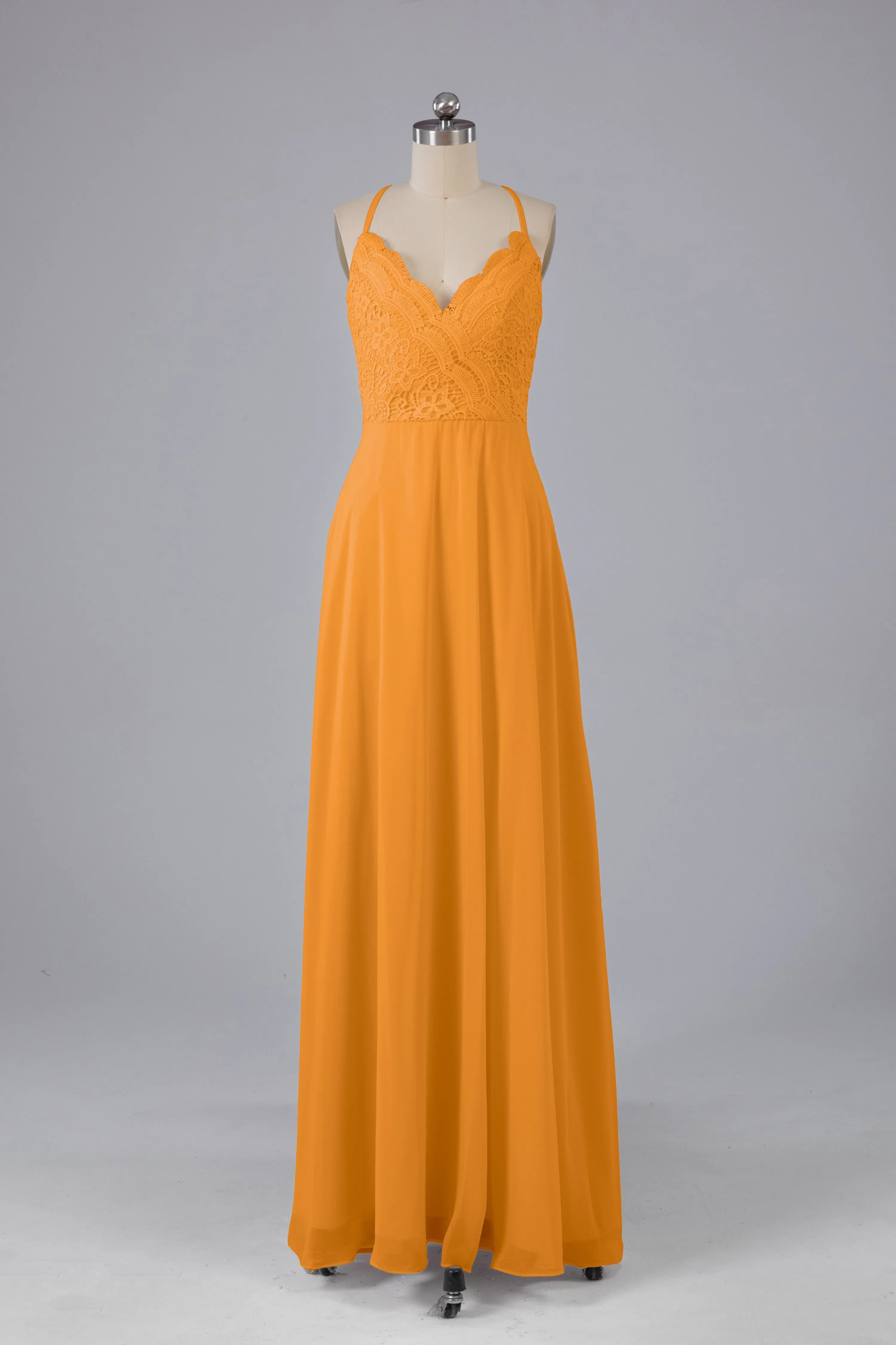 Backless Spaghetti Straps Lace Bridesmaid Dresses