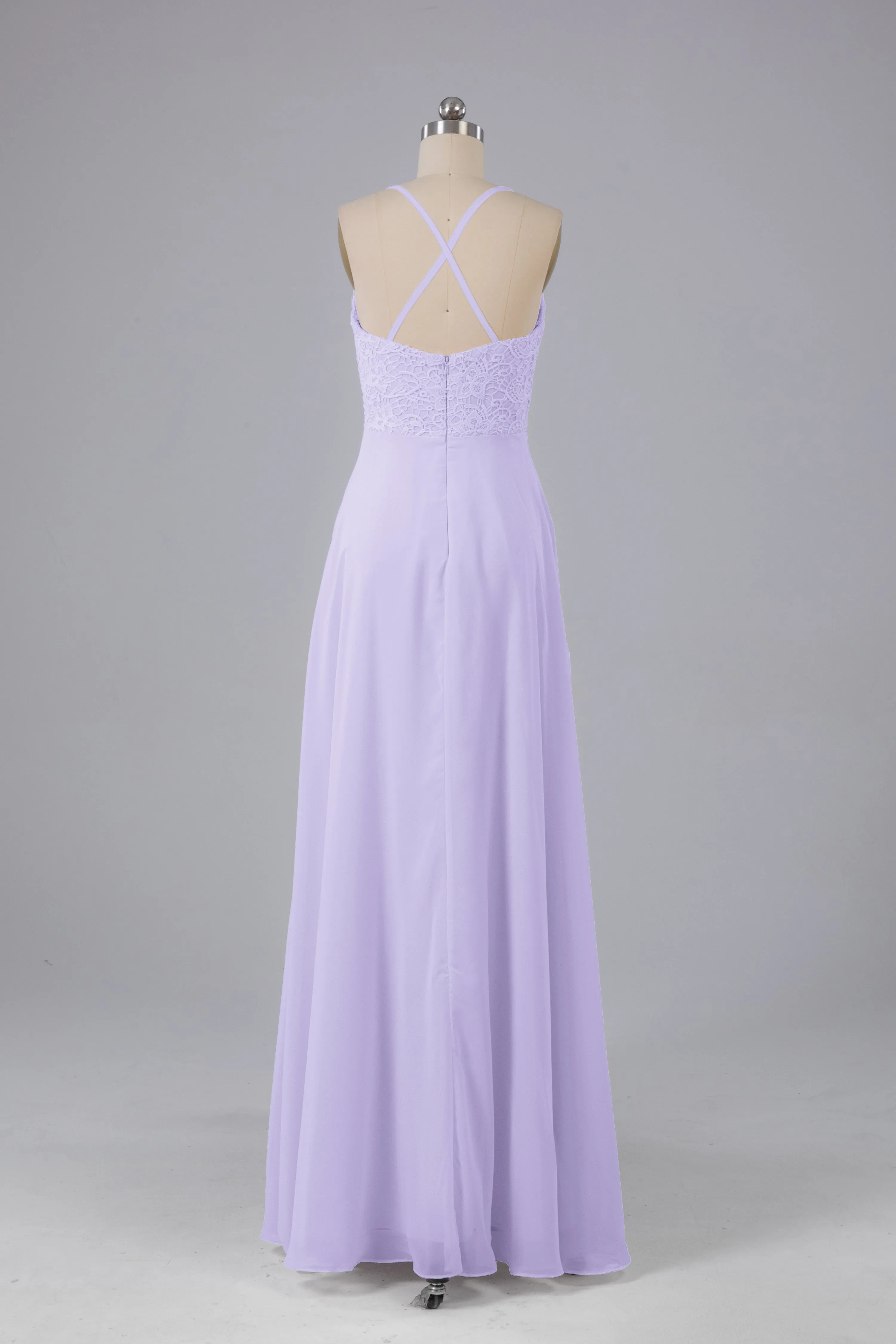 Backless Spaghetti Straps Lace Bridesmaid Dresses
