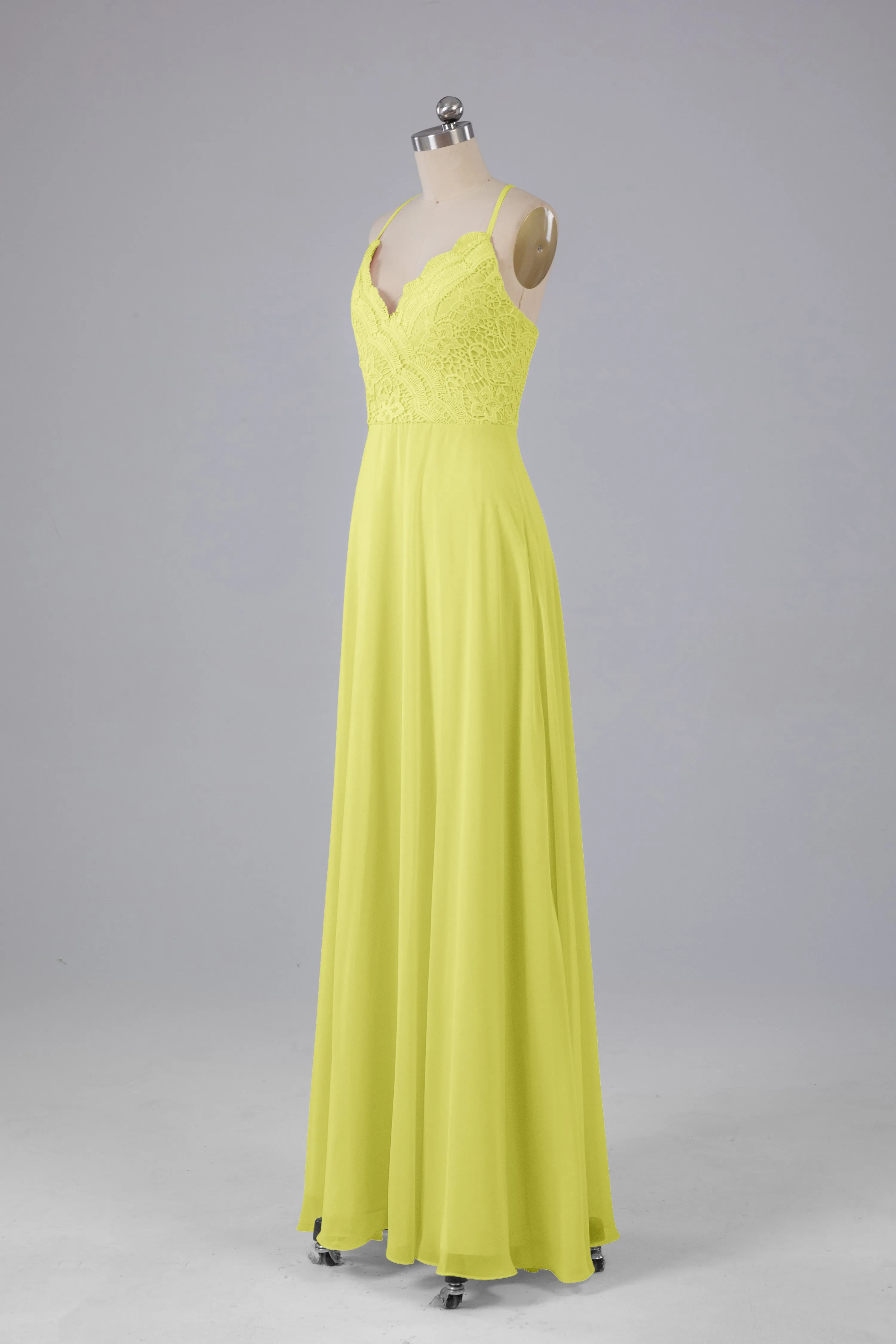 Backless Spaghetti Straps Lace Bridesmaid Dresses
