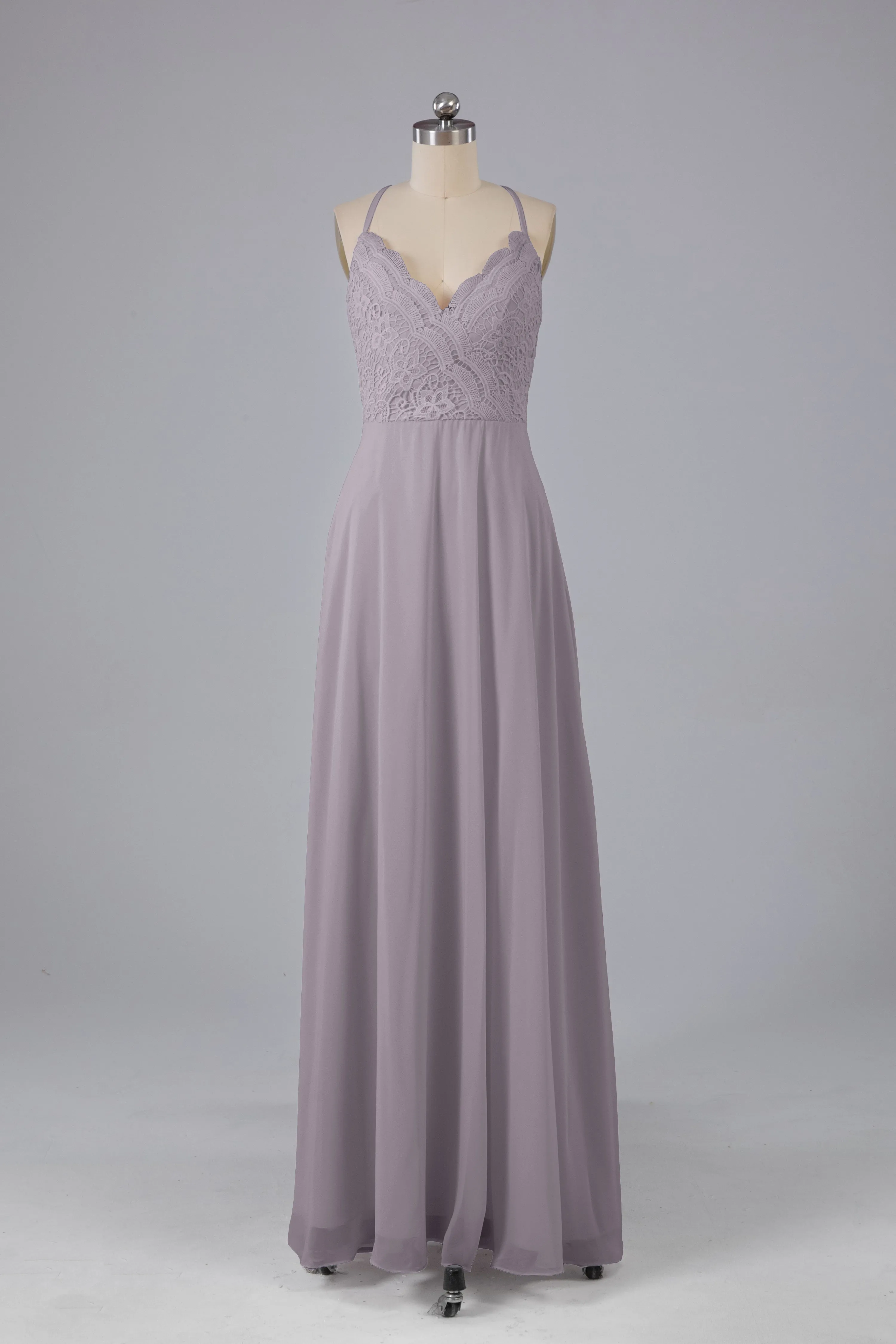 Backless Spaghetti Straps Lace Bridesmaid Dresses