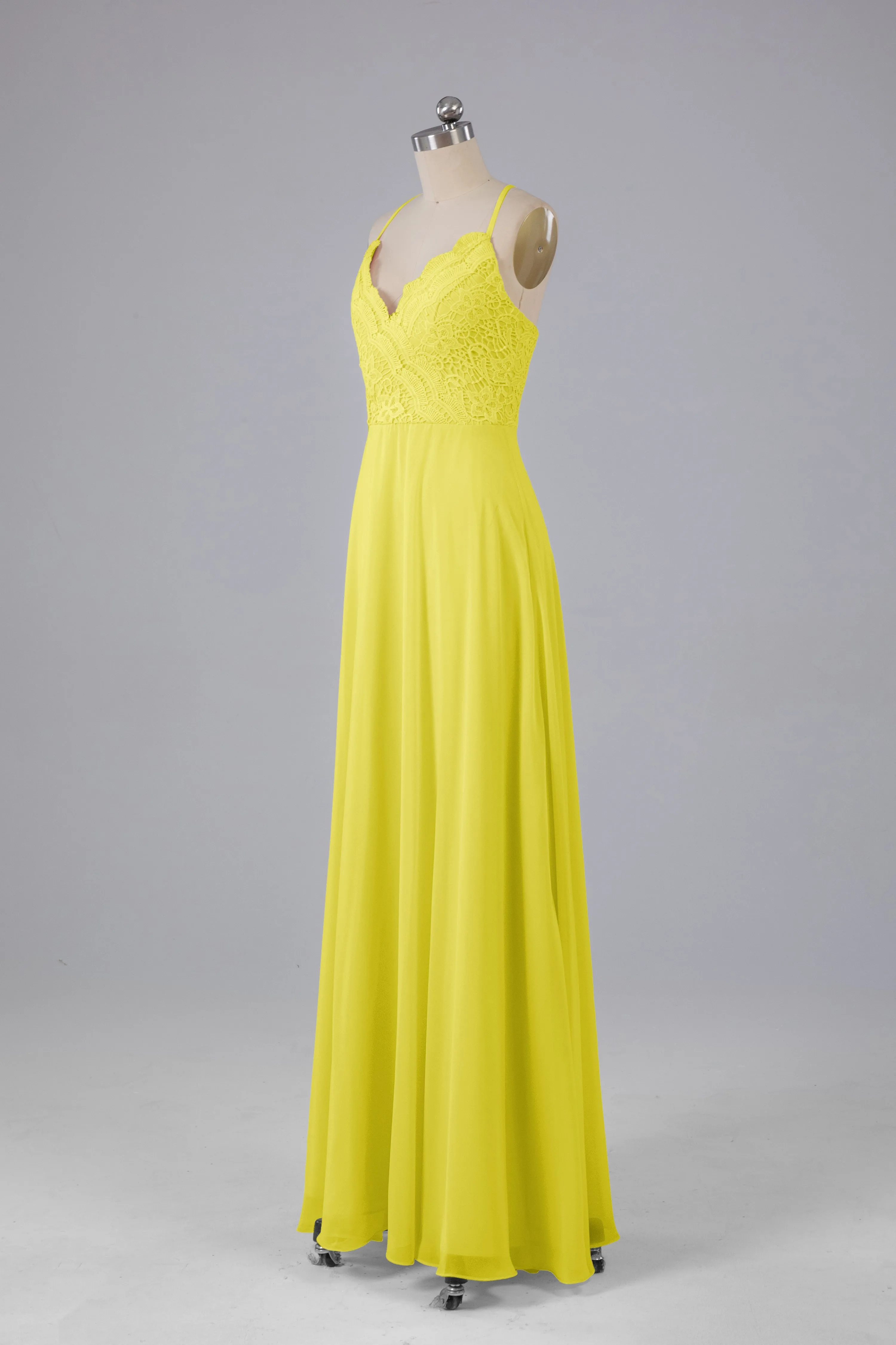 Backless Spaghetti Straps Lace Bridesmaid Dresses