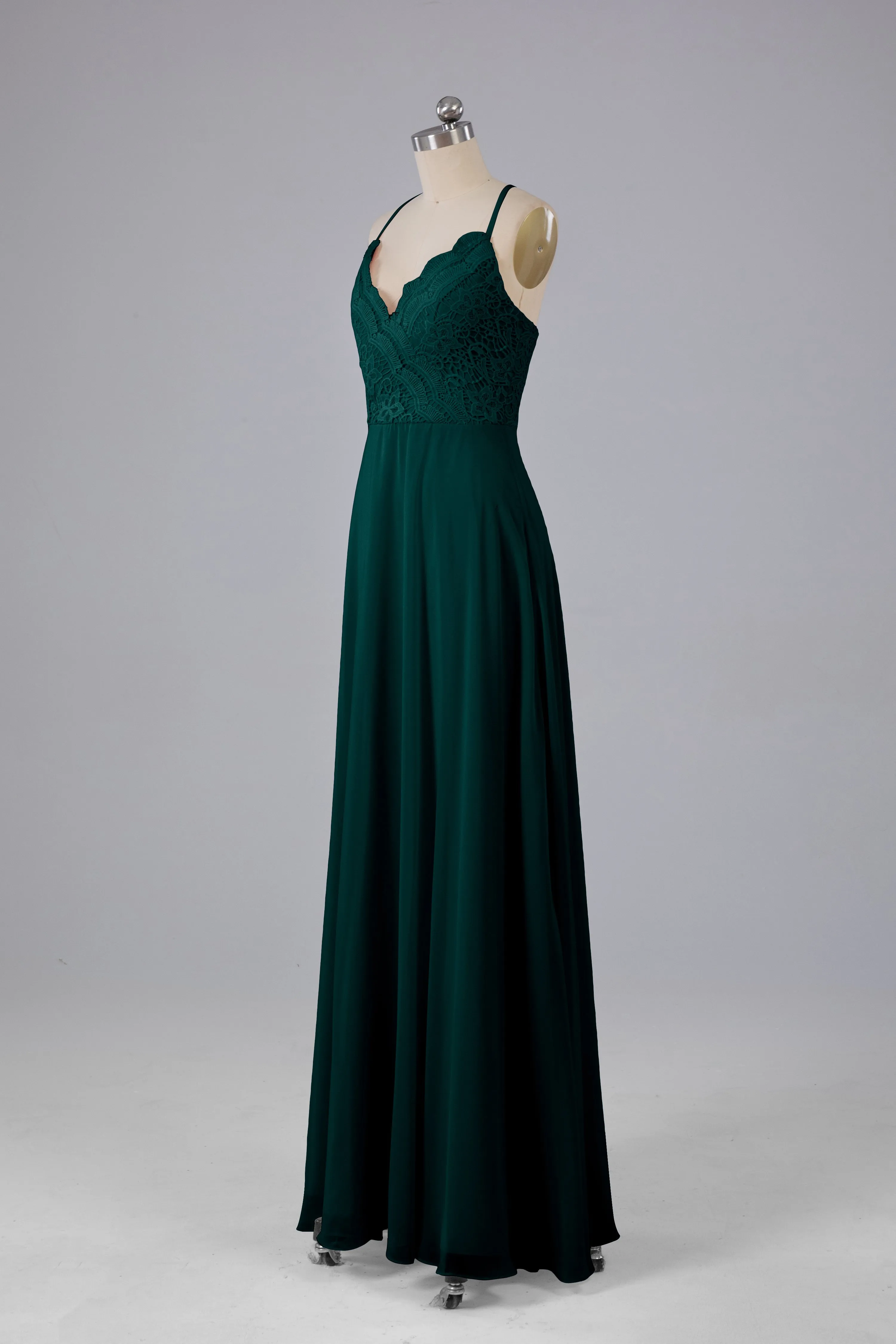 Backless Spaghetti Straps Lace Bridesmaid Dresses