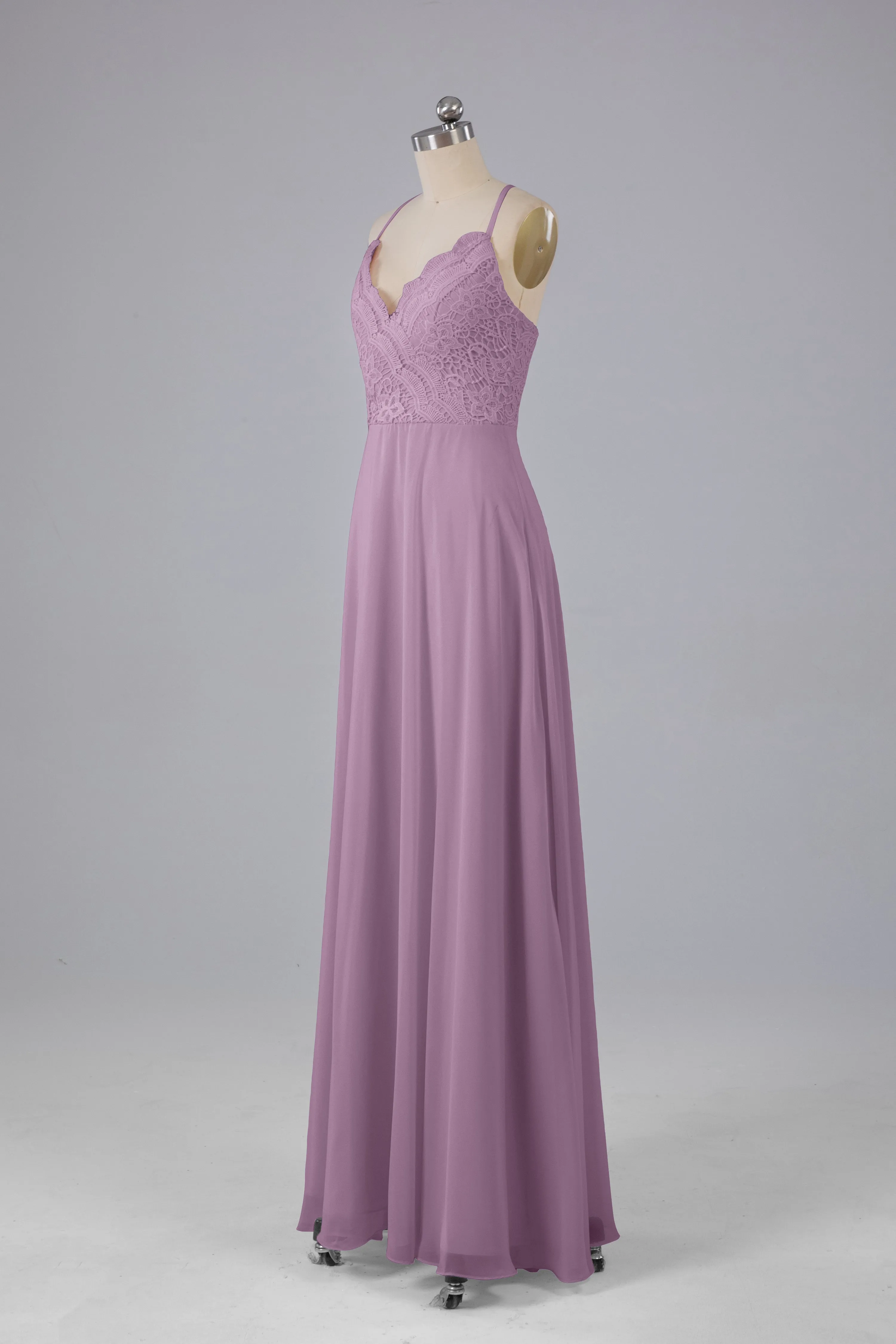 Backless Spaghetti Straps Lace Bridesmaid Dresses