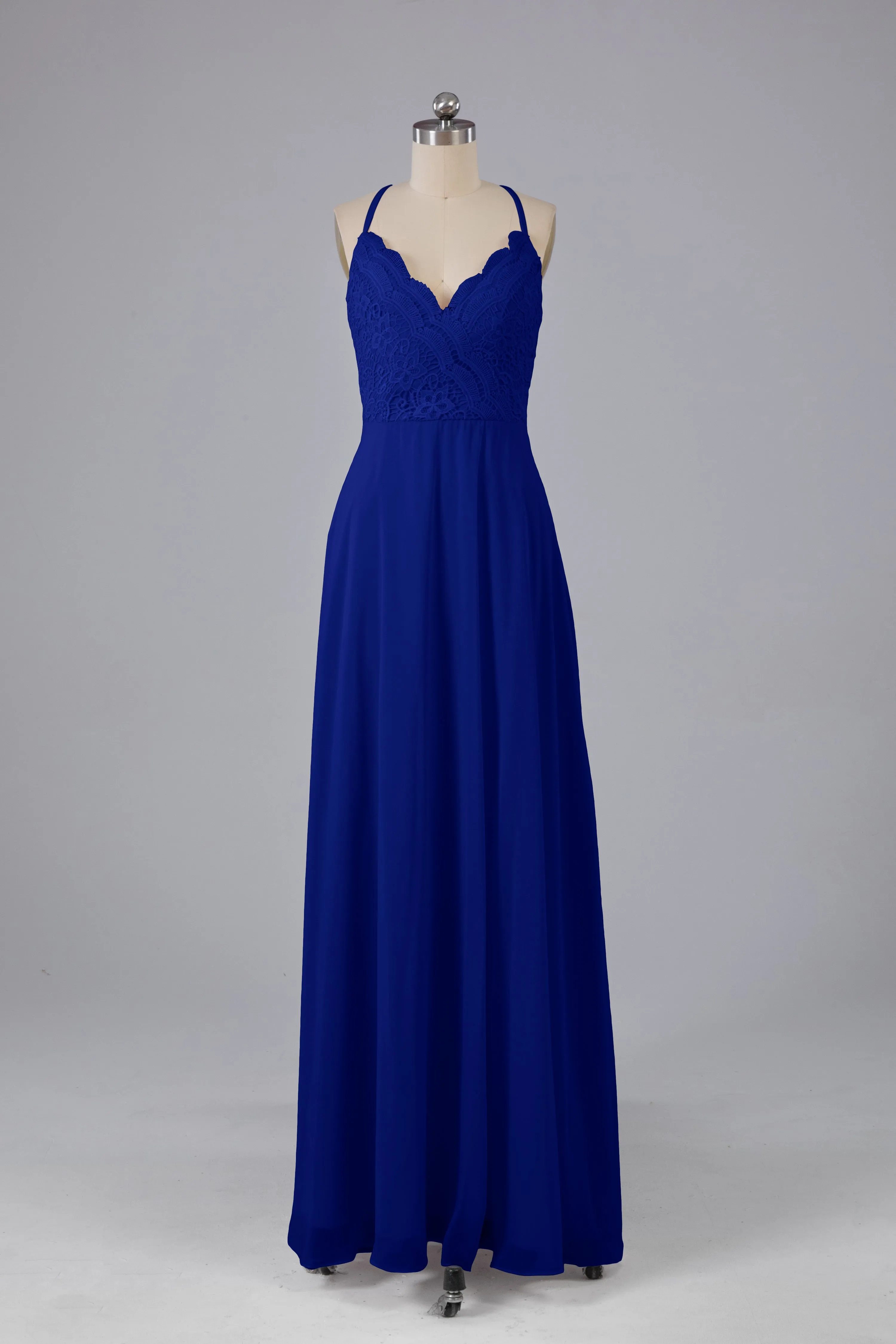 Backless Spaghetti Straps Lace Bridesmaid Dresses