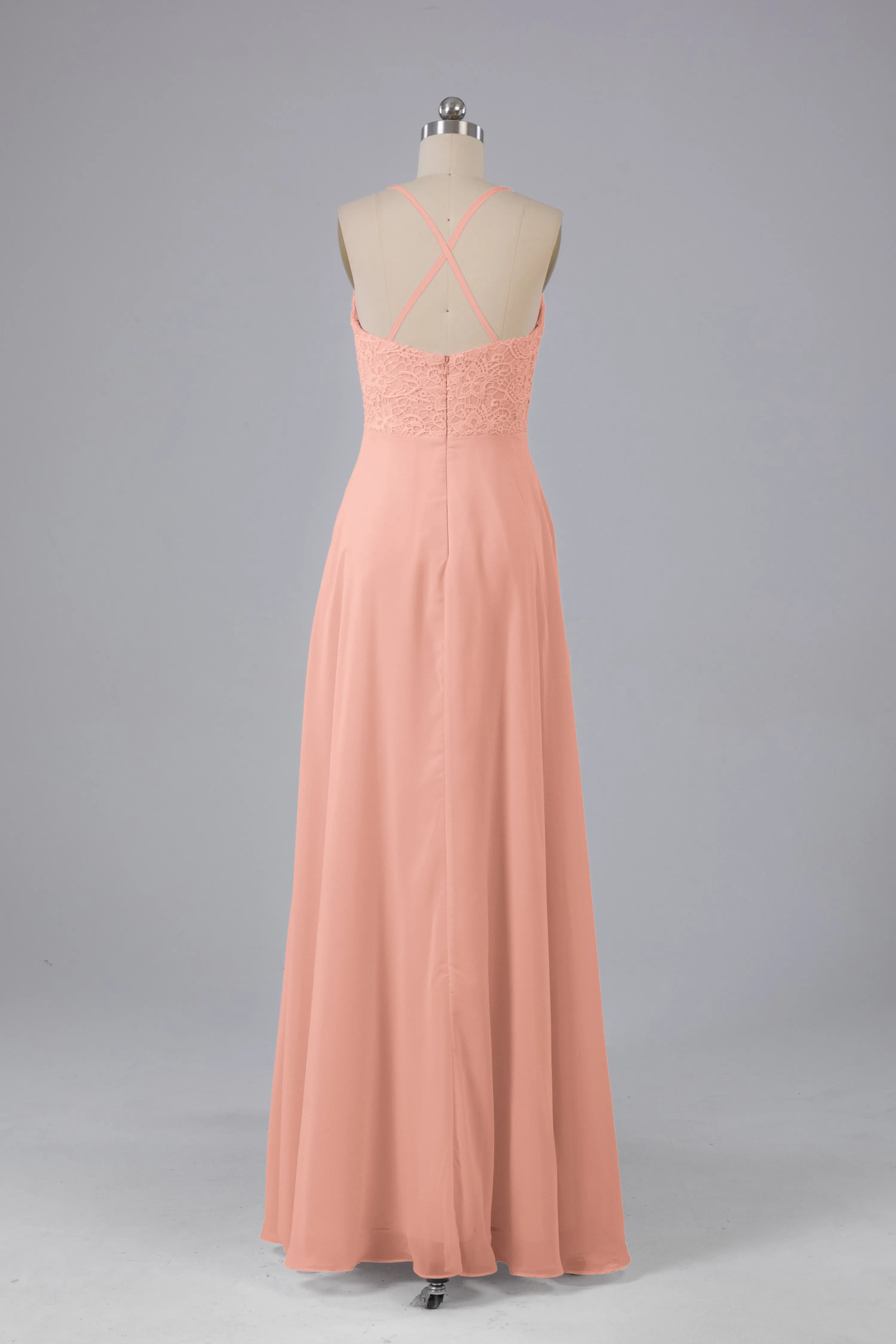Backless Spaghetti Straps Lace Bridesmaid Dresses