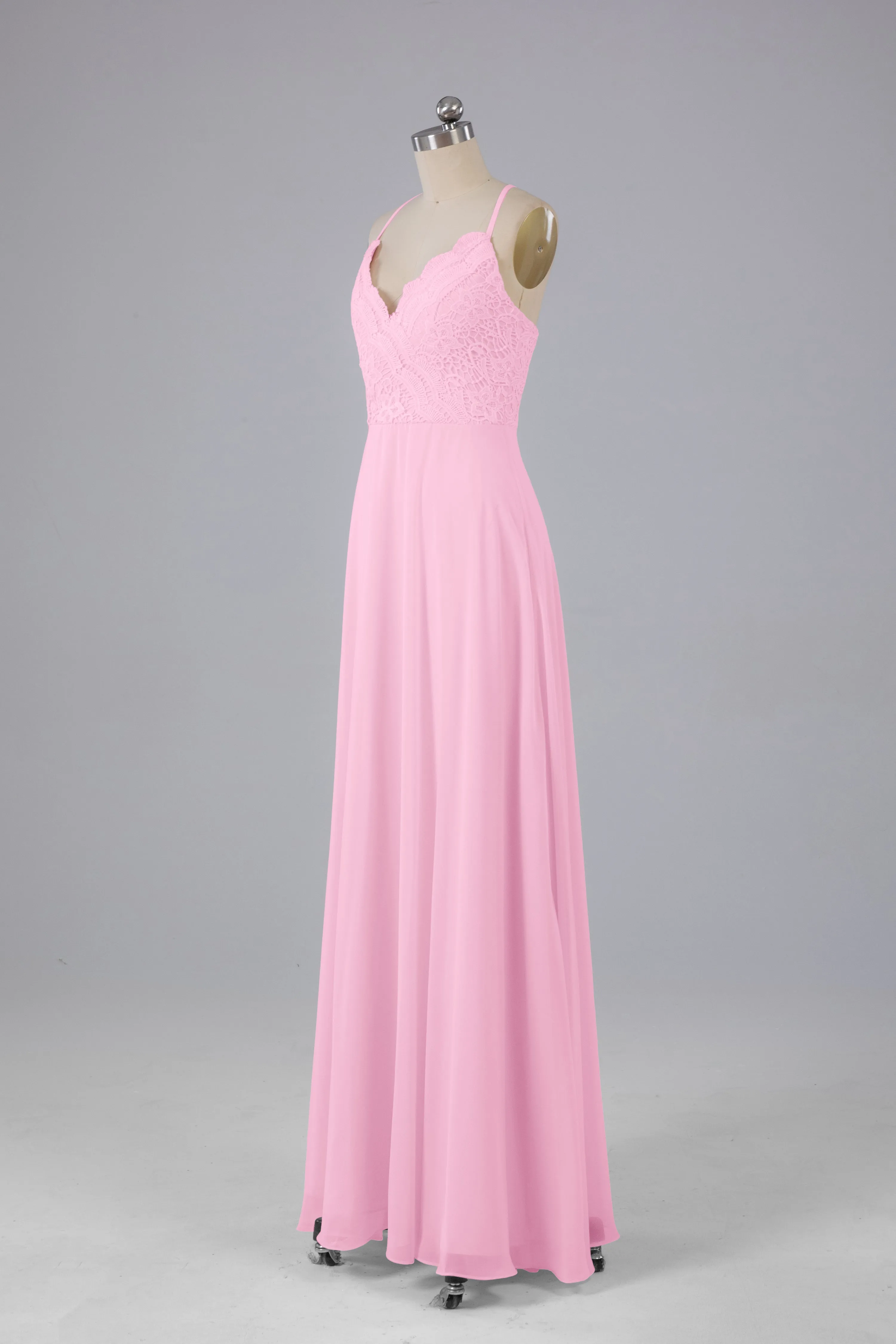 Backless Spaghetti Straps Lace Bridesmaid Dresses