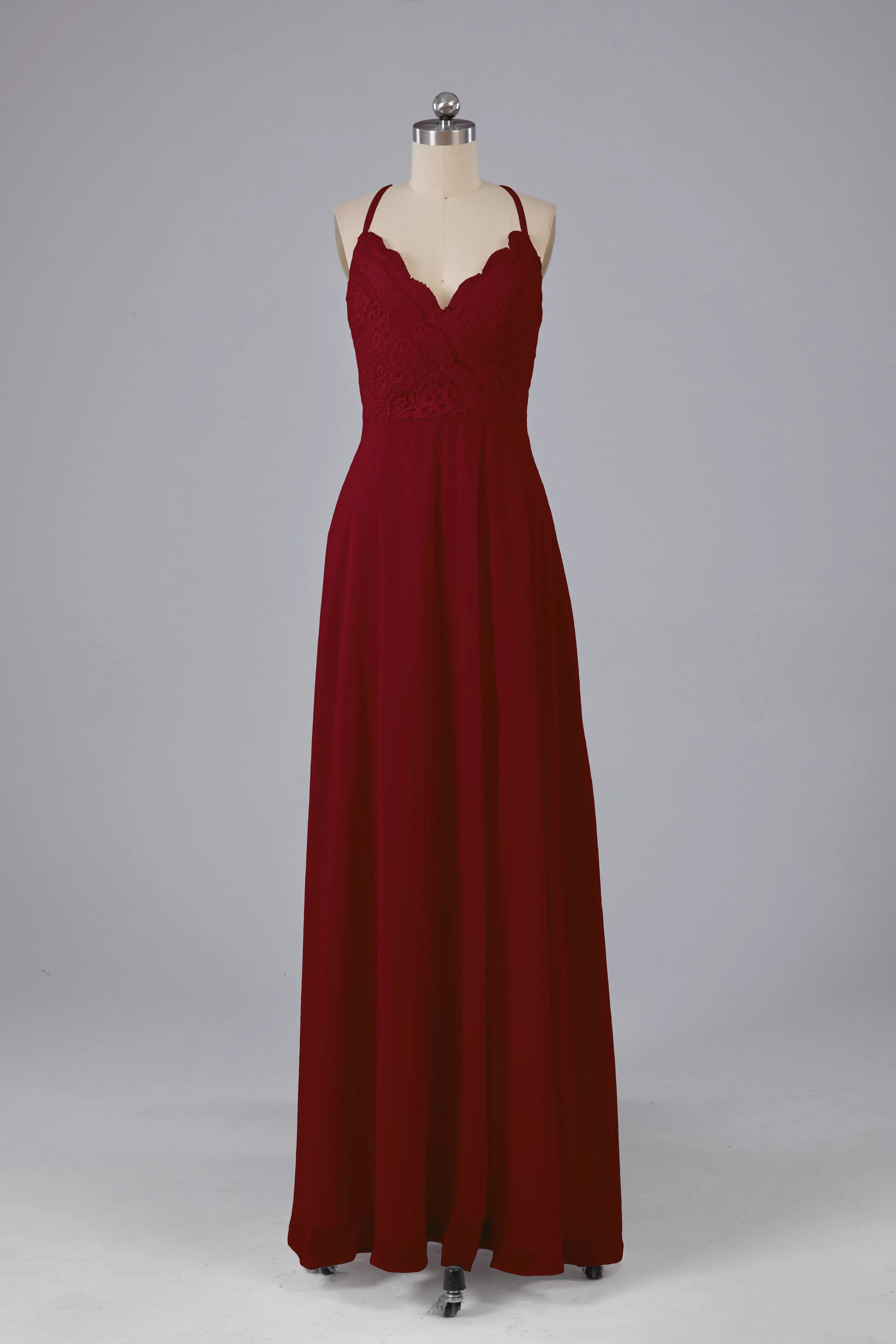 Backless Spaghetti Straps Lace Bridesmaid Dresses
