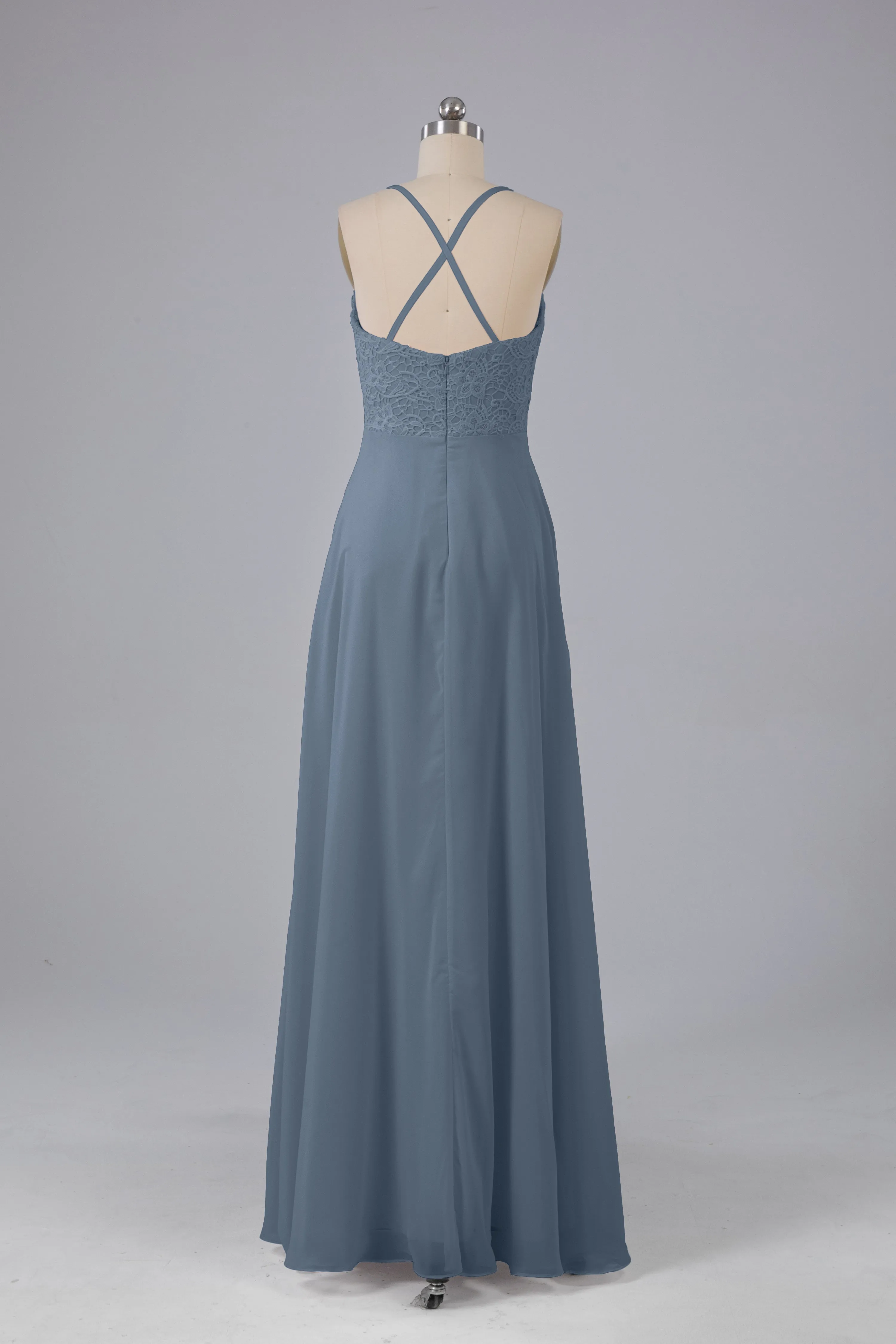 Backless Spaghetti Straps Lace Bridesmaid Dresses