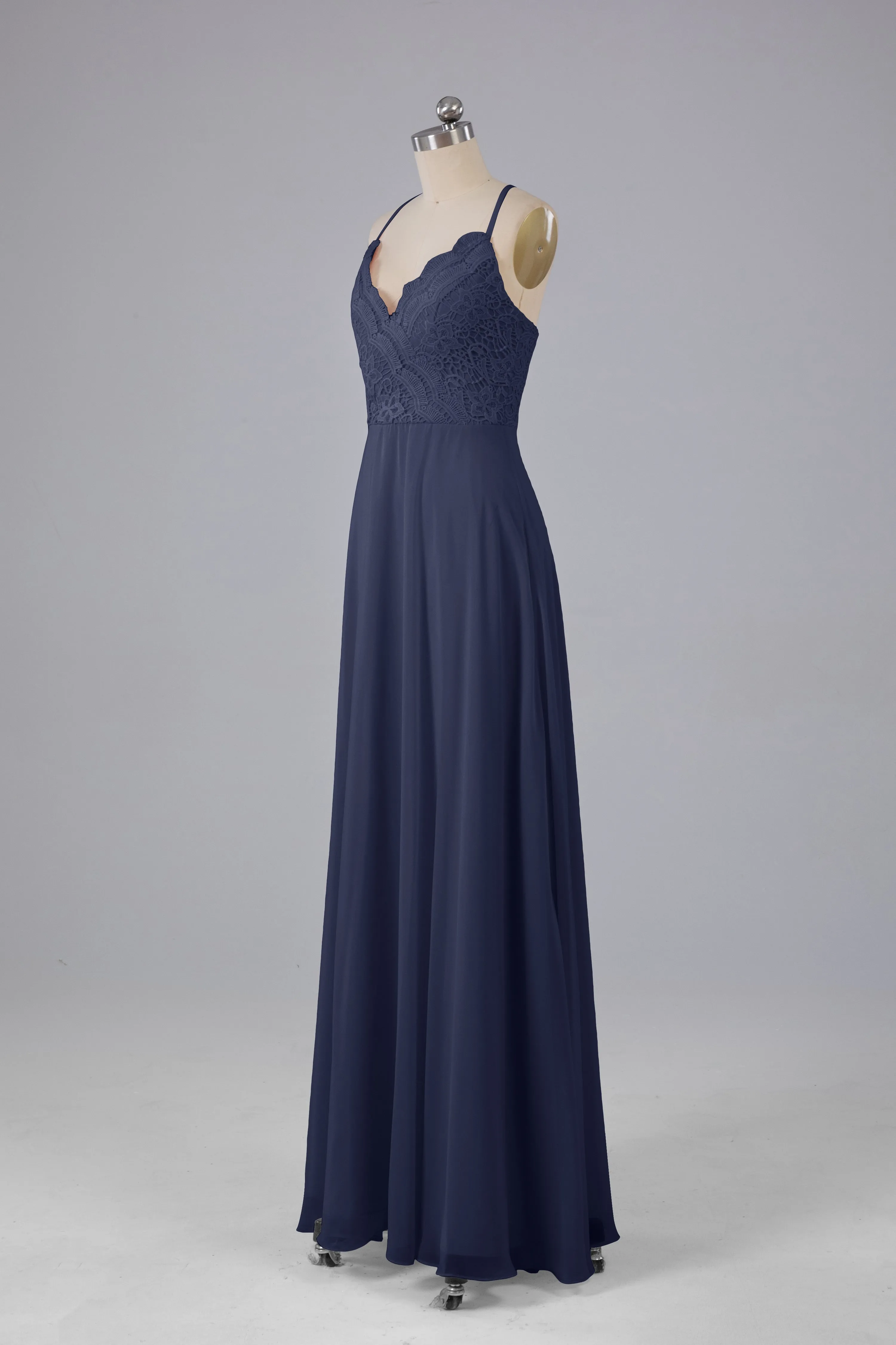 Backless Spaghetti Straps Lace Bridesmaid Dresses