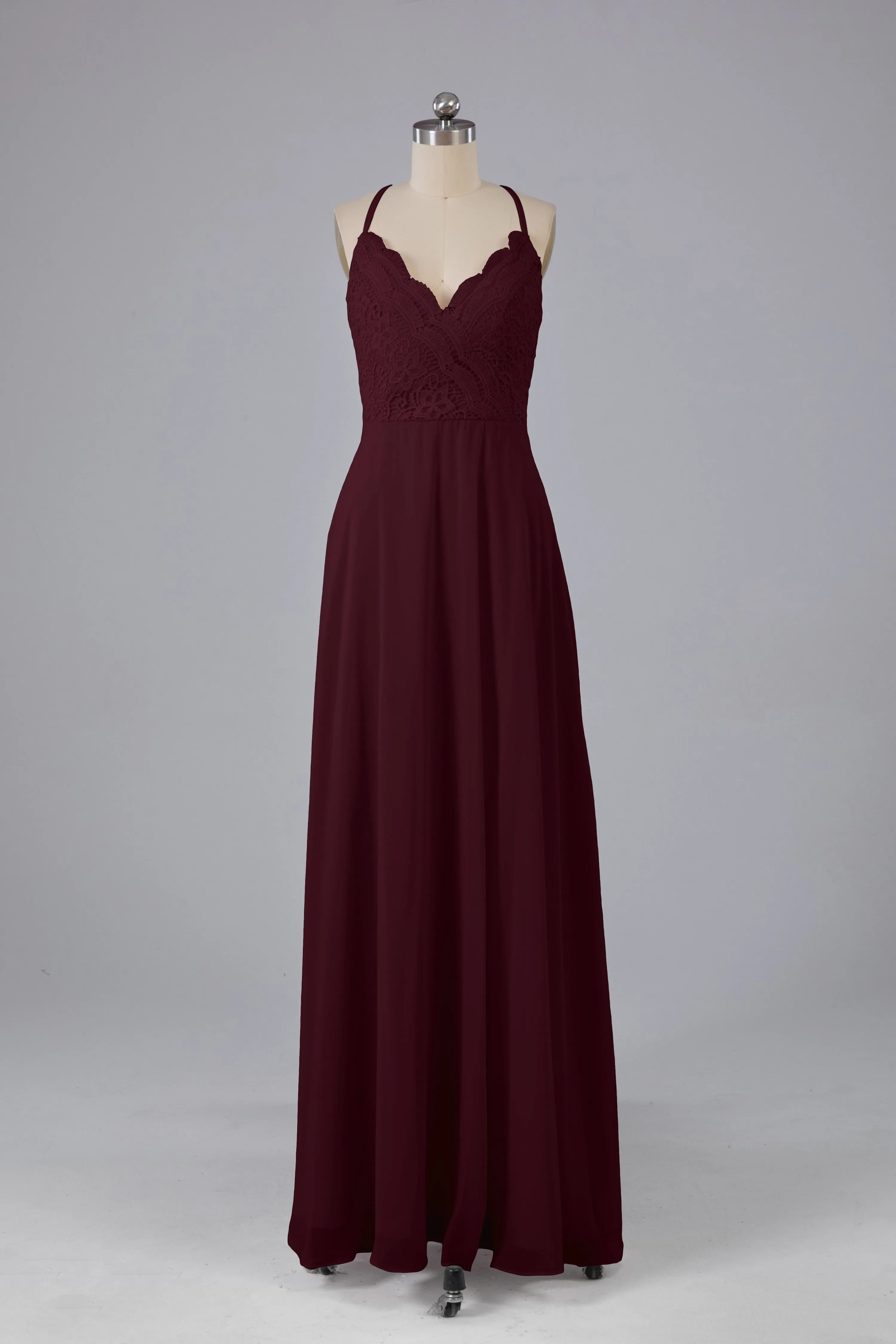 Backless Spaghetti Straps Lace Bridesmaid Dresses