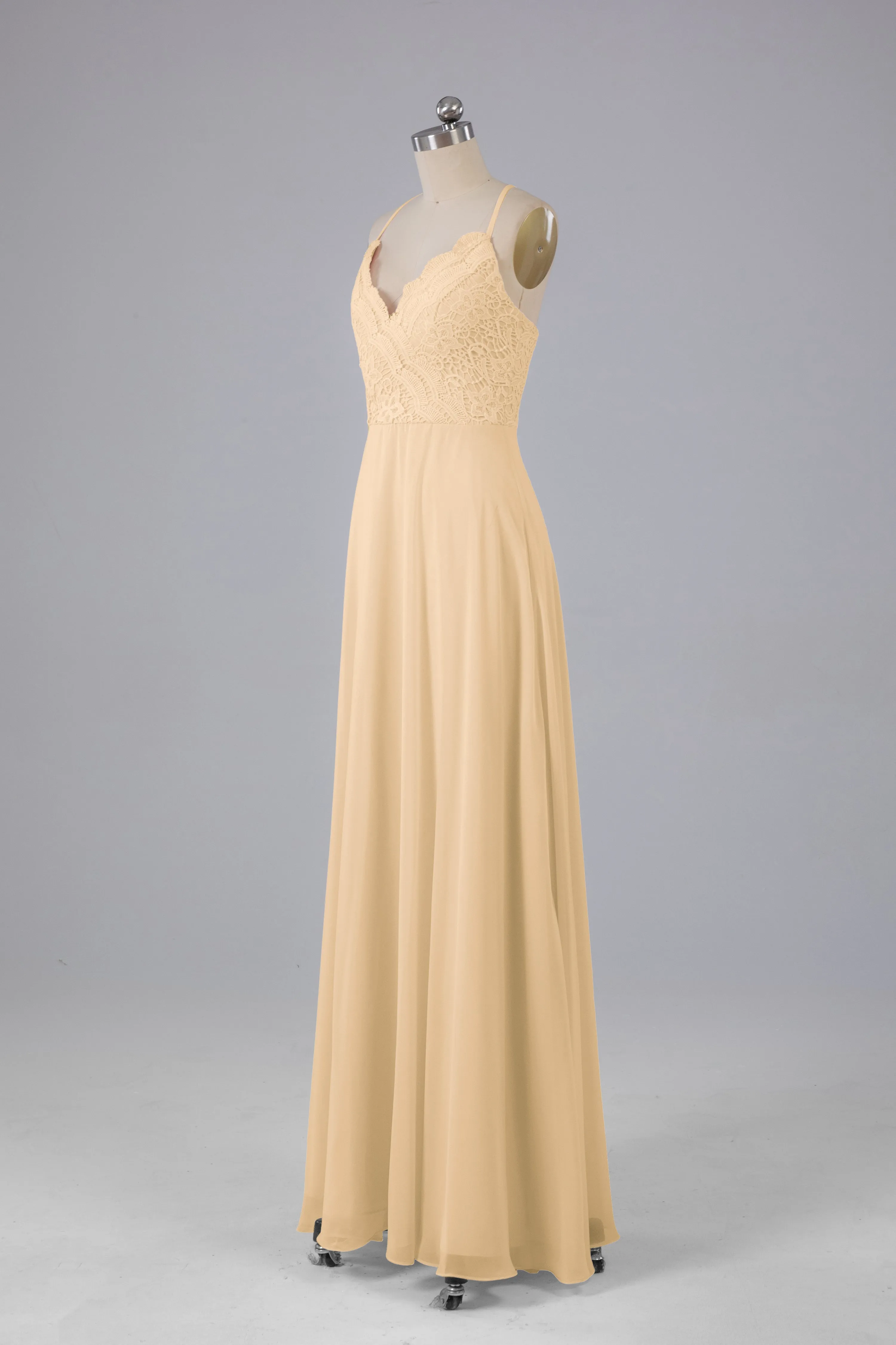 Backless Spaghetti Straps Lace Bridesmaid Dresses