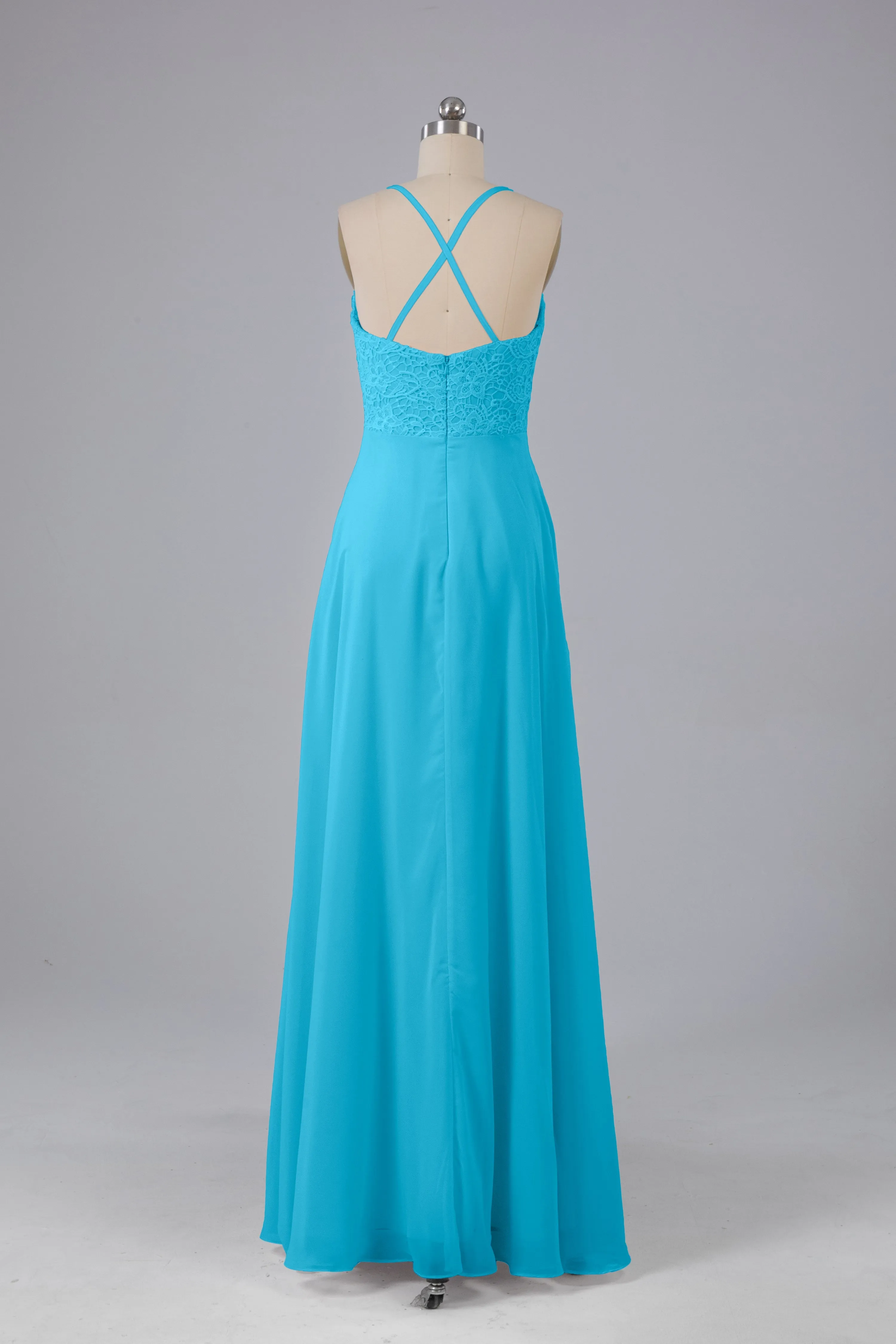 Backless Spaghetti Straps Lace Bridesmaid Dresses