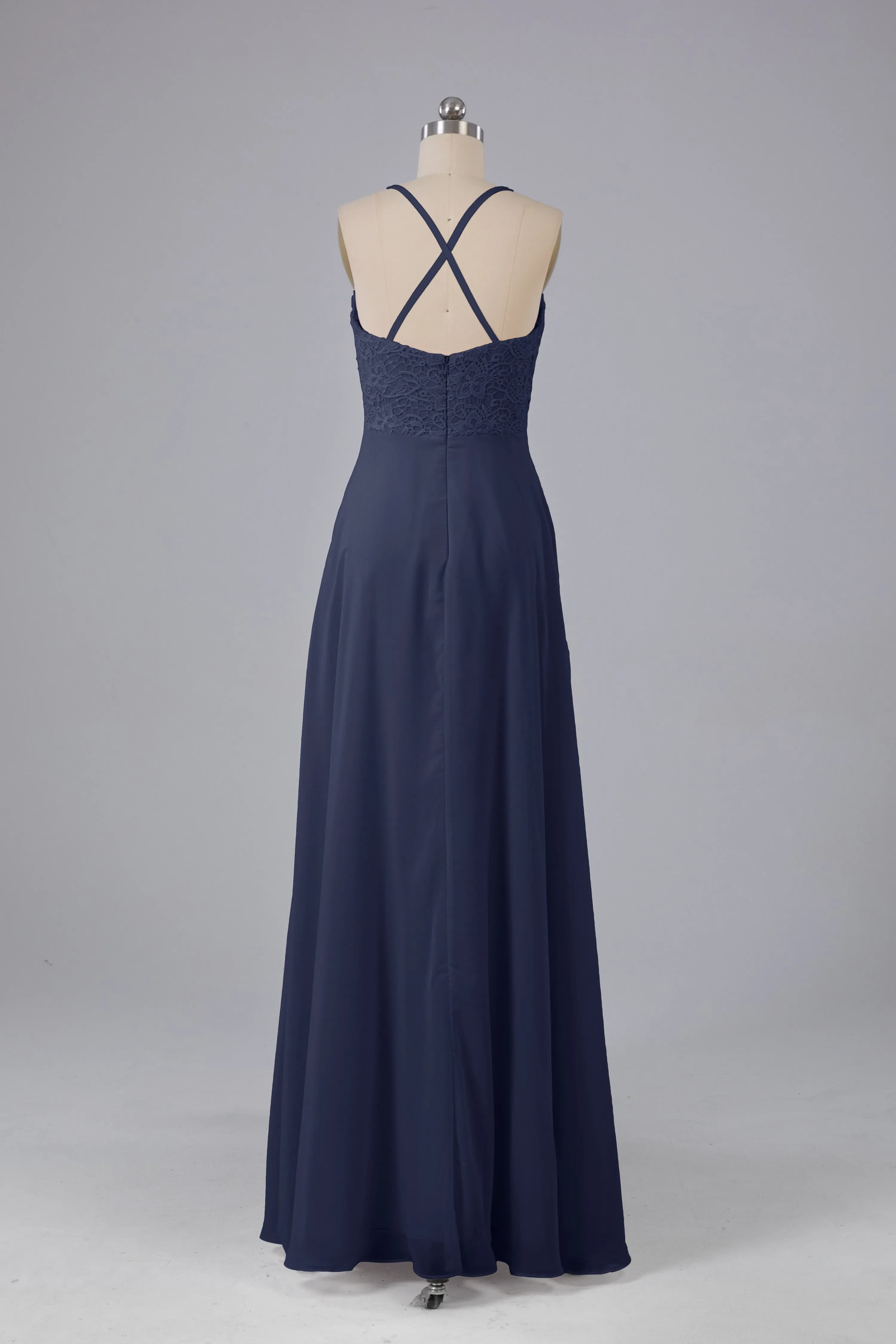 Backless Spaghetti Straps Lace Bridesmaid Dresses