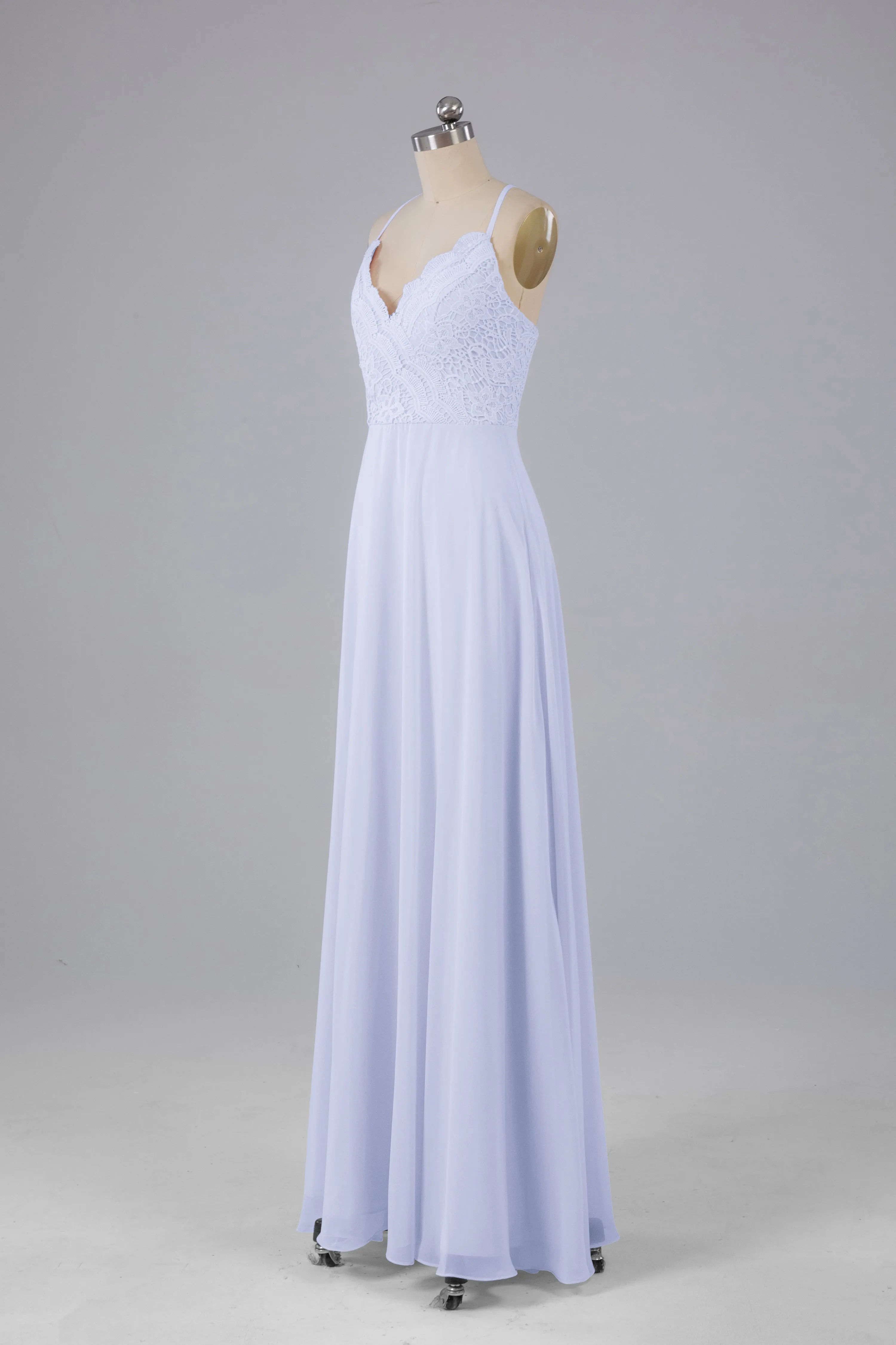 Backless Spaghetti Straps Lace Bridesmaid Dresses