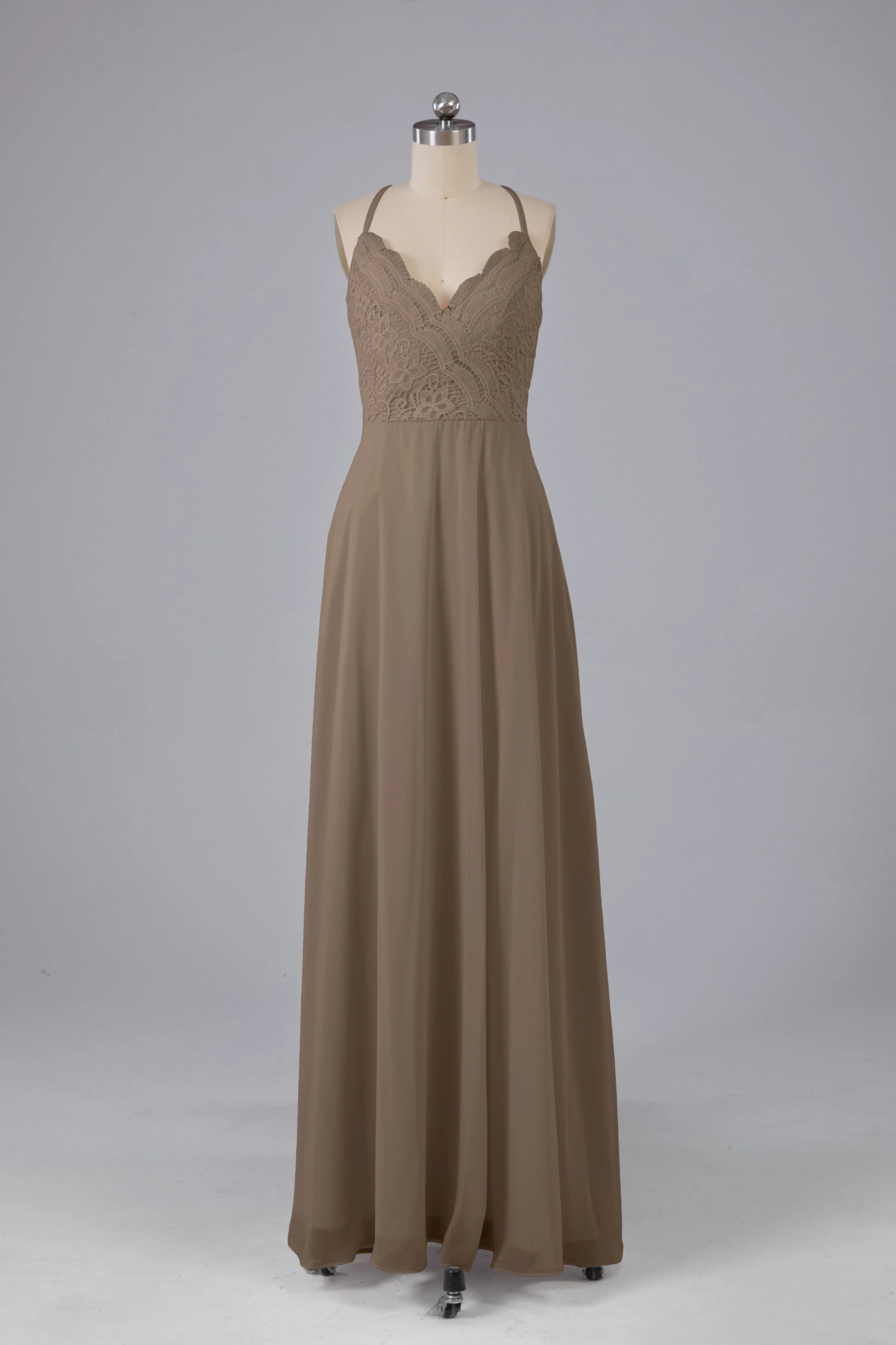 Backless Spaghetti Straps Lace Bridesmaid Dresses
