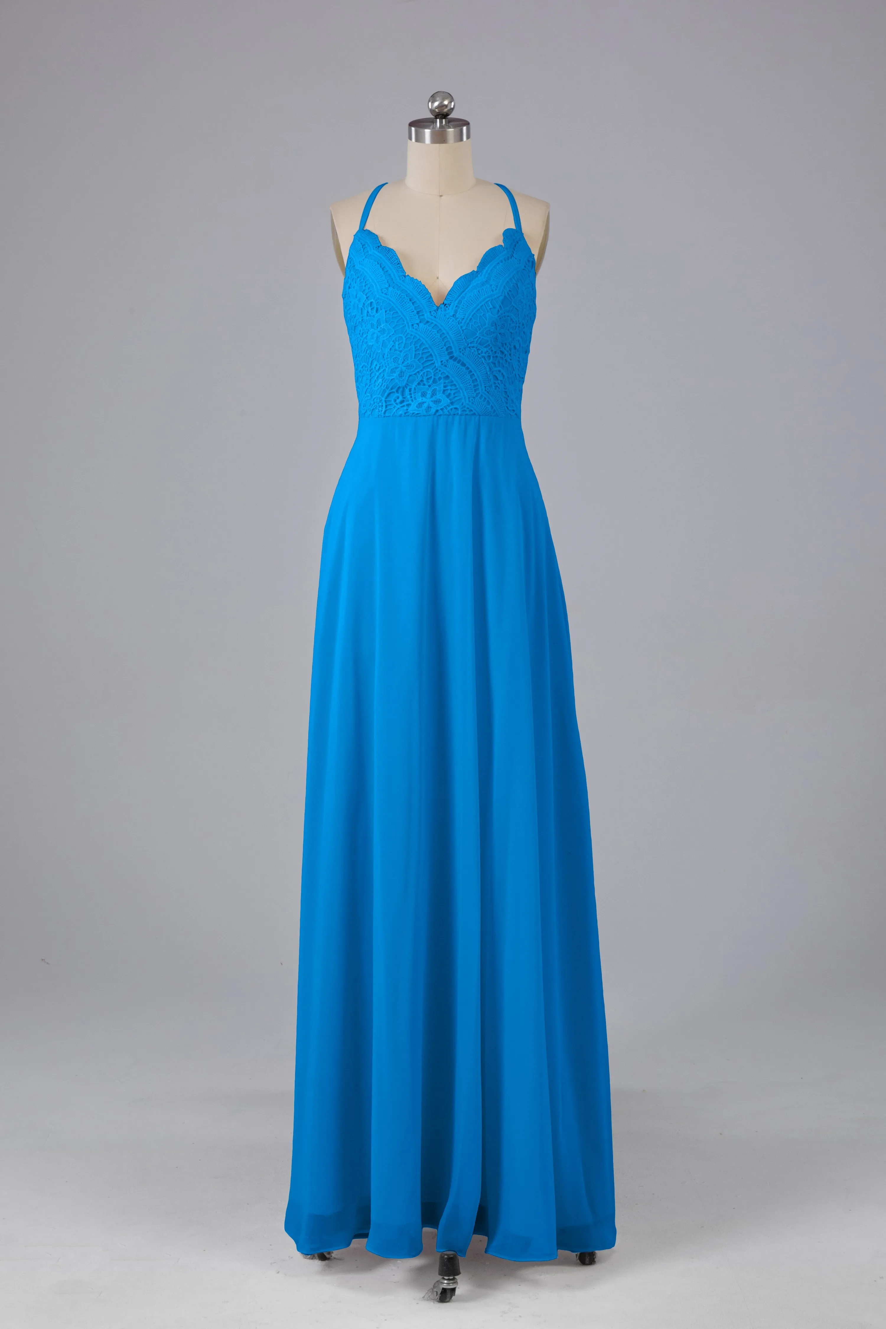 Backless Spaghetti Straps Lace Bridesmaid Dresses