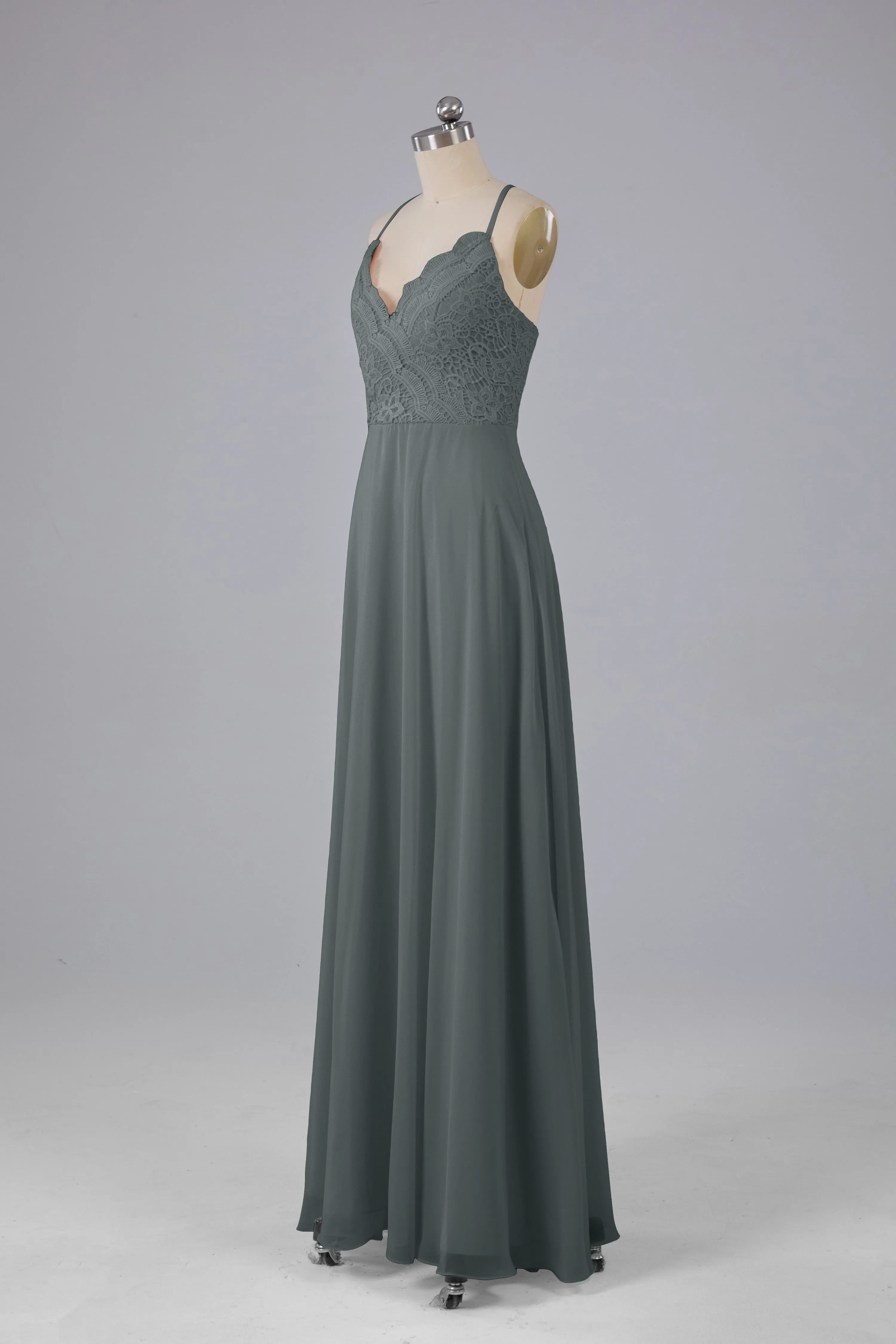 Backless Spaghetti Straps Lace Bridesmaid Dresses